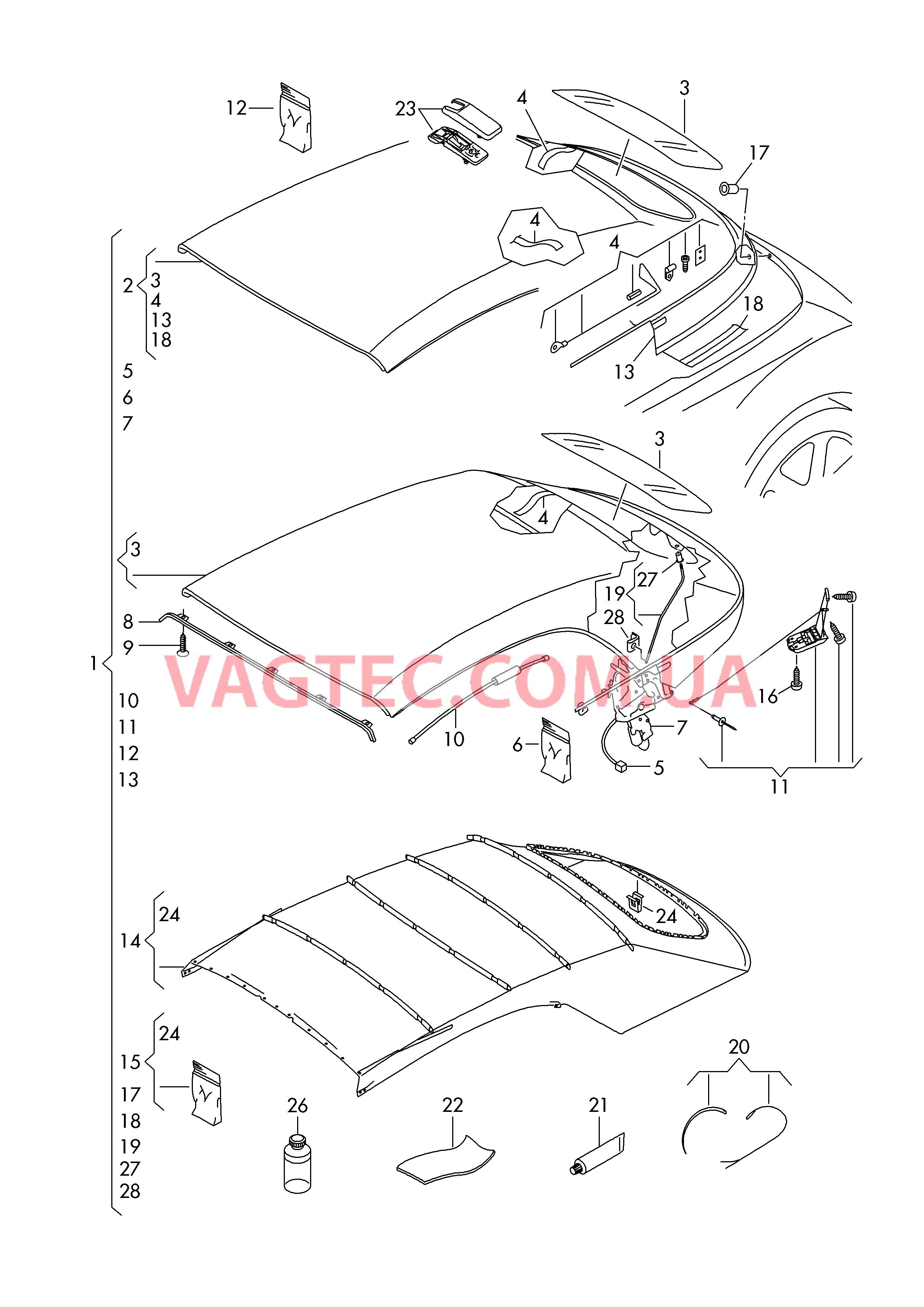 Тент (в сборе) Обивка складной крыши (ткань) Обивка складной крыши  для VOLKSWAGEN Beetle.Cabriolet 2017