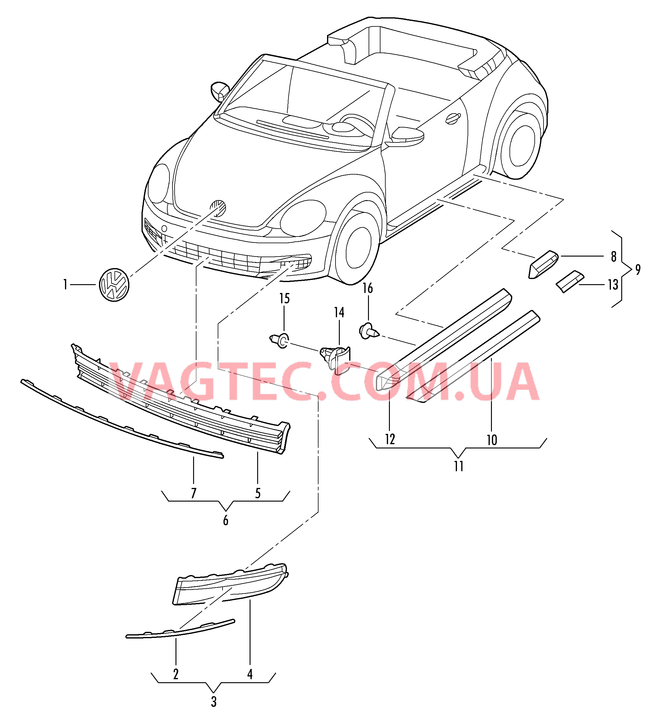 Решетка, воздухонаправляющая Защитный молдинг боковины  для VOLKSWAGEN Beetle.Cabriolet 2013