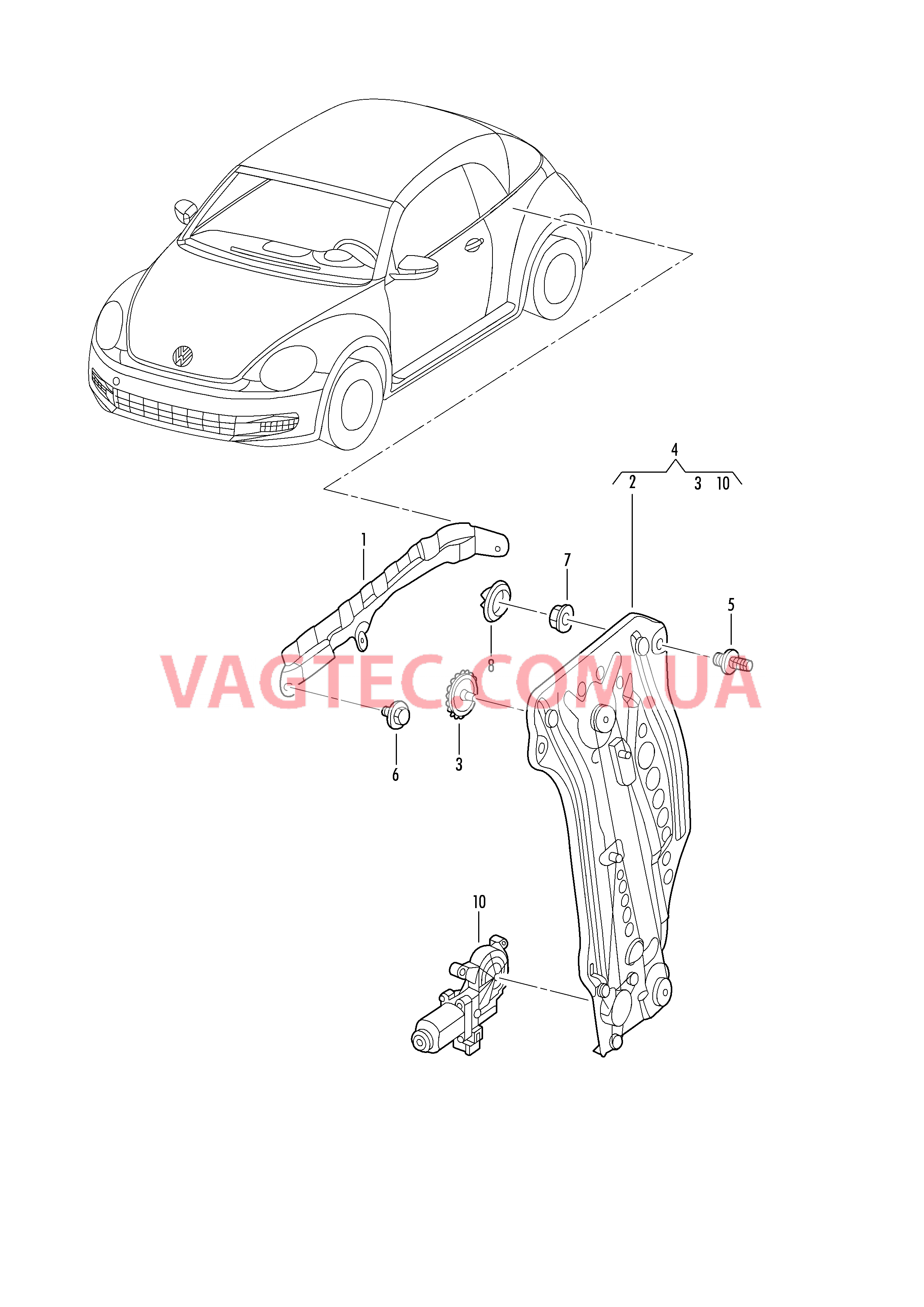 Cтеклоподъемник  для VOLKSWAGEN Beetle.Cabriolet 2017
