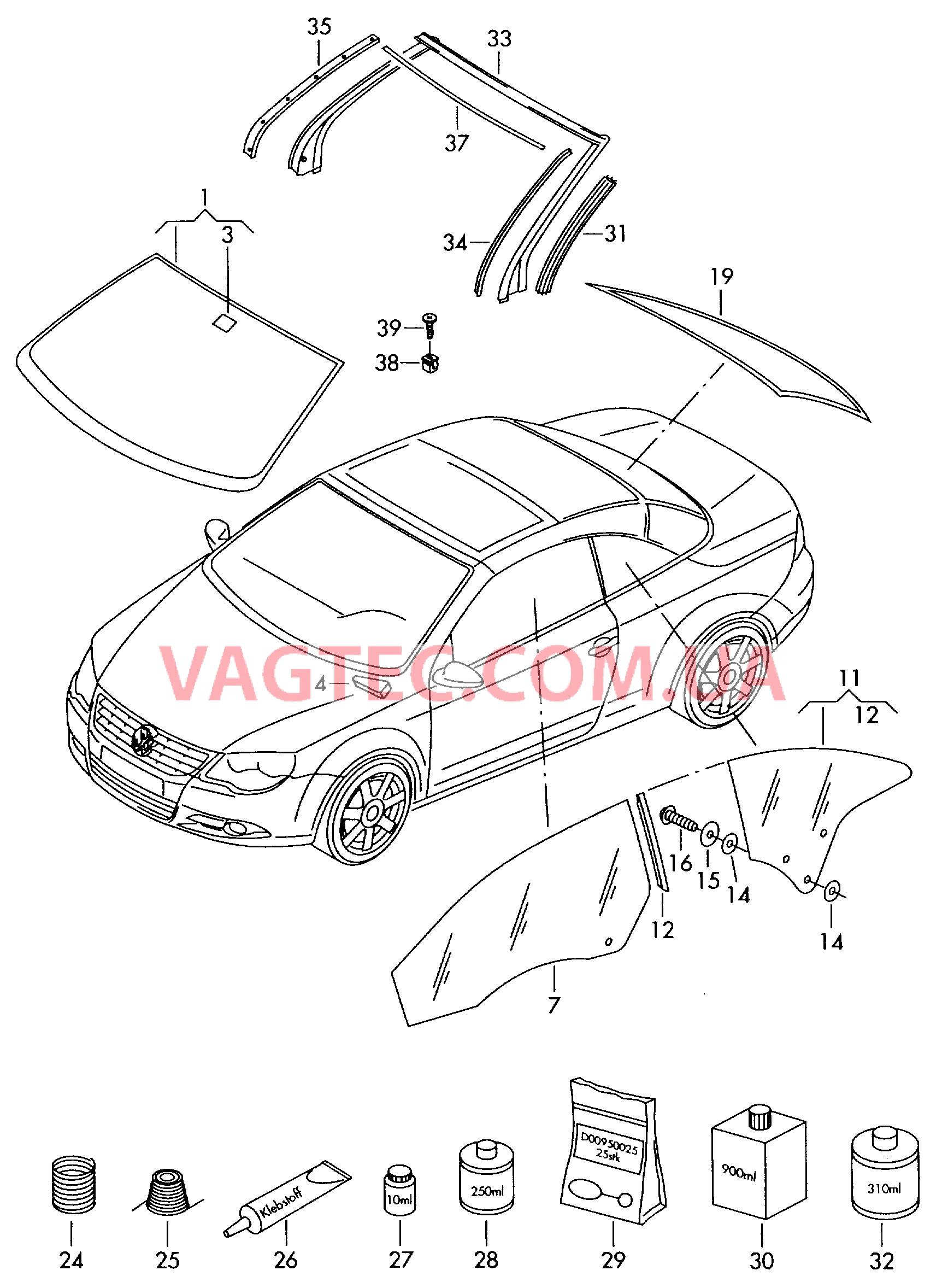 Стёкла  для VOLKSWAGEN EOS 2008