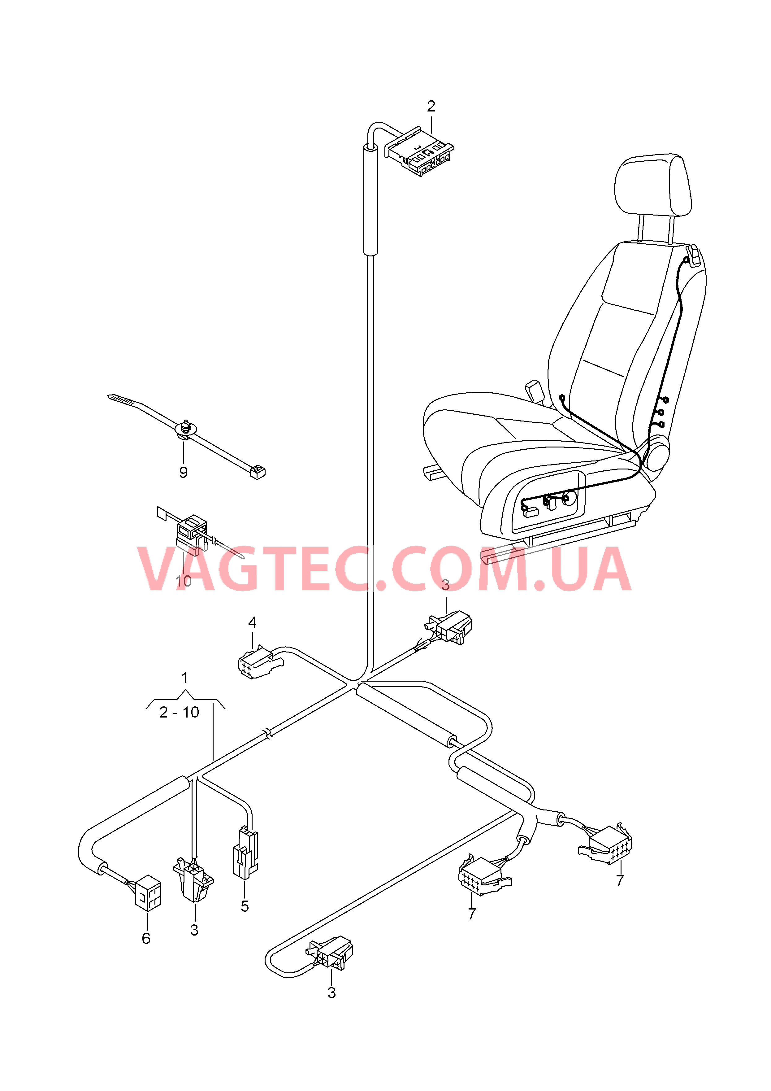 Жгут проводов каркаса сиденья  для VOLKSWAGEN EOS 2009