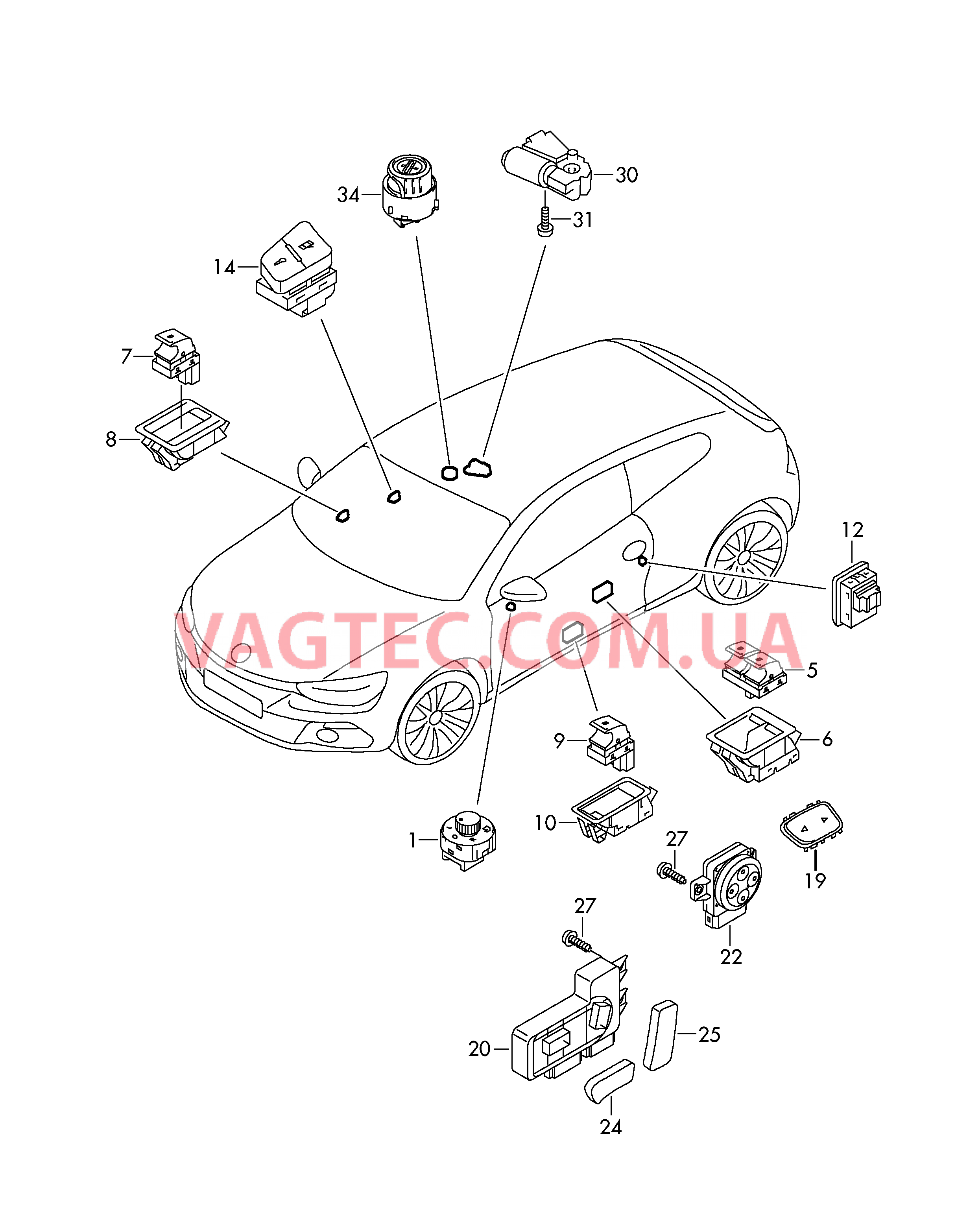 Выключатель в обивке двери Выключатель регулировки сиден. Мотор привода люка Выключатель на крыше  для VOLKSWAGEN Scirocco 2014