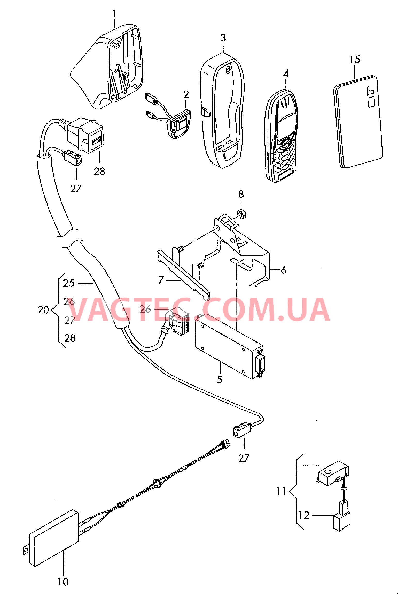 Электрич. детали к-та для подкл.моб.телефона и уст.стац.тел   F             >> 7L-5-060 000* для VOLKSWAGEN Touareg 2005