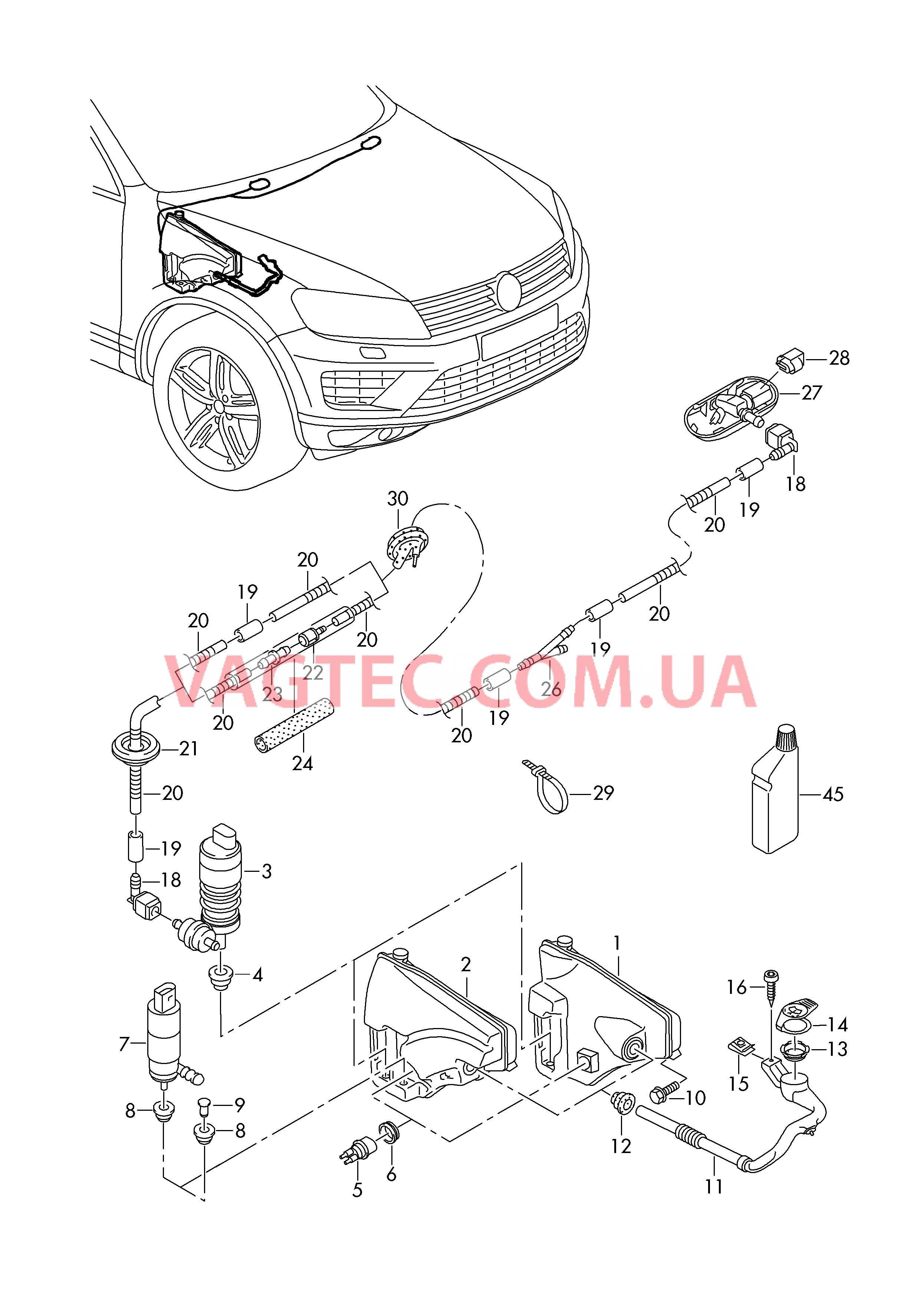 Бачок для жидкости  и детали не в сборе  Шланг жидкости омывателя Cредство для очистки стекол  для VOLKSWAGEN Touareg 2018