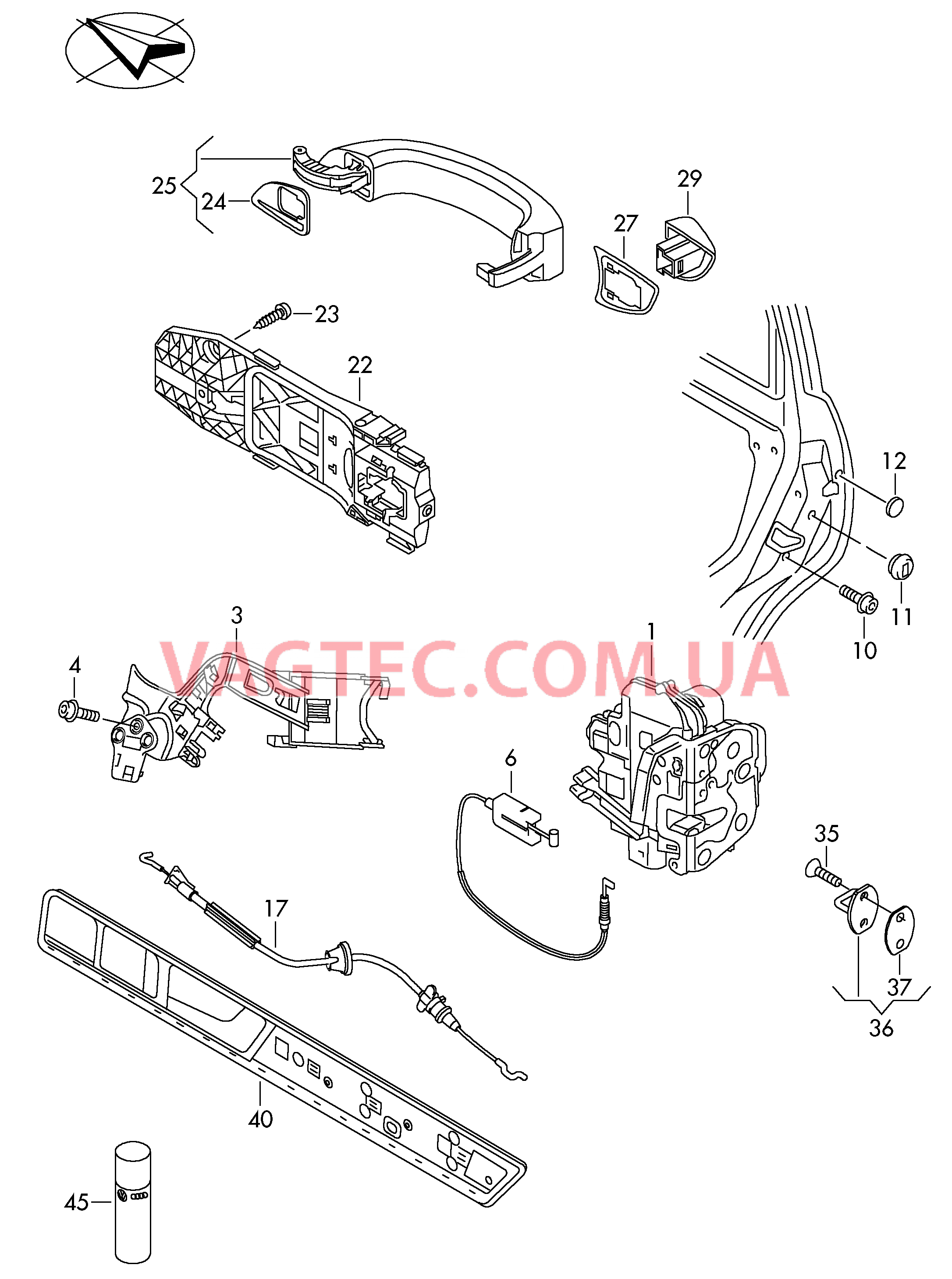Замок двери Рычаг привода дверного замка Ручка двери снаружи  для VOLKSWAGEN Touareg 2011