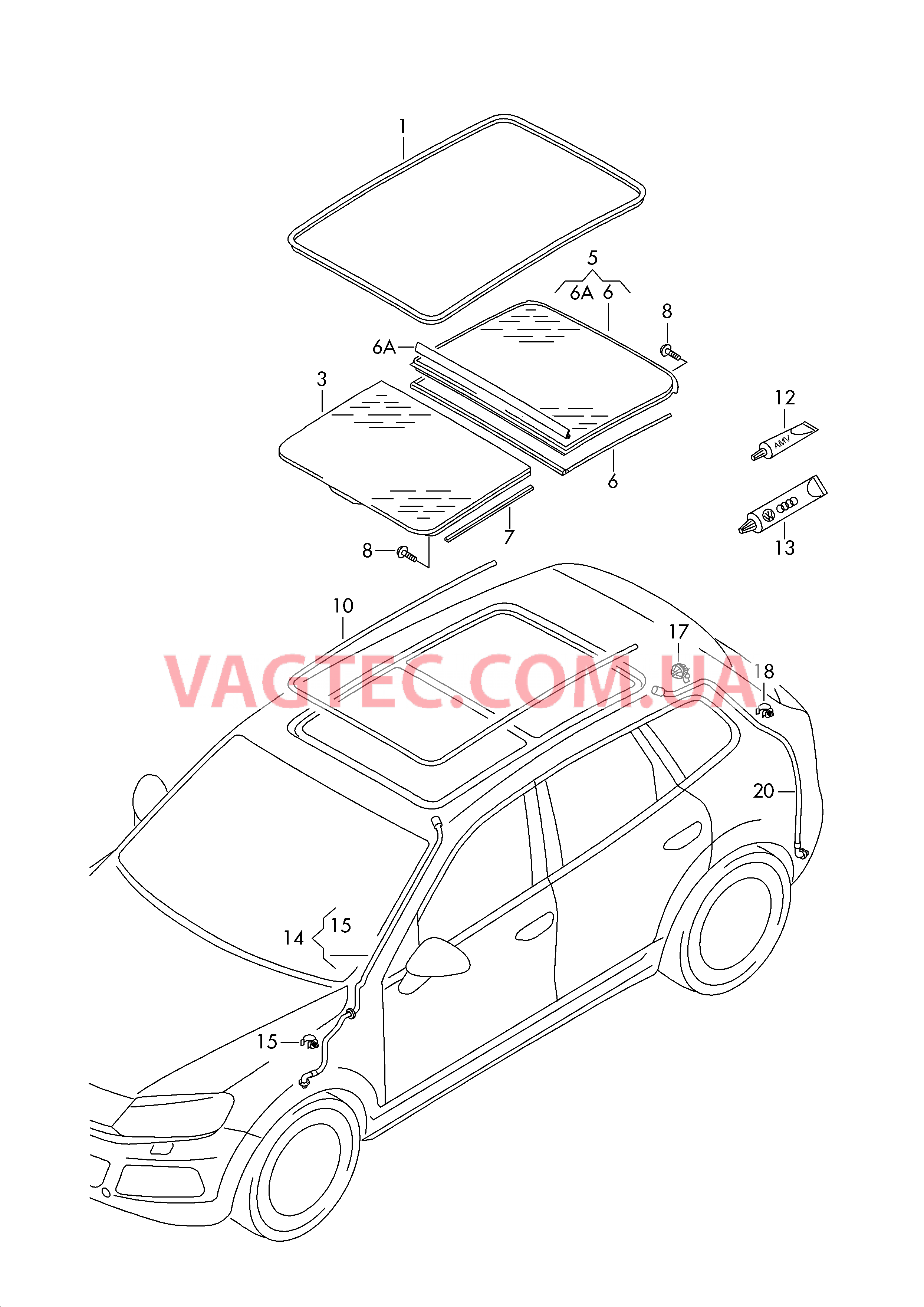 Купить Панорамная стеклянная крыша Touareg VOLKSWAGEN 2018 года. Купить  оригинальные детали Touareg VOLKSWAGEN 2018 года | VAGTEC.COM.UA