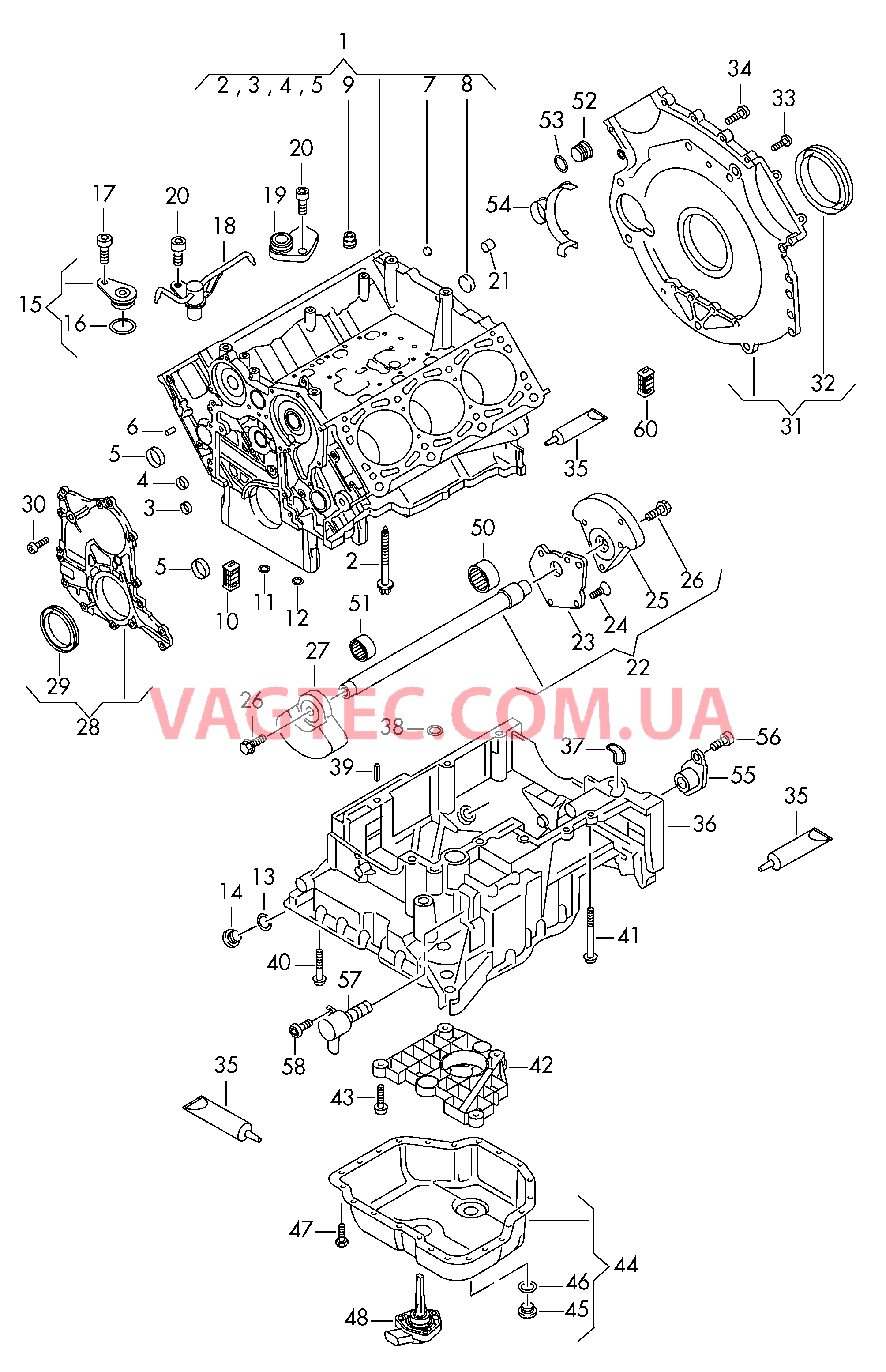 Блок цилиндров для VW TOUAREG  Вал балансирный для VW TOUAREG  Масляный поддон для VW TOUAREG   для VOLKSWAGEN Touareg 2003