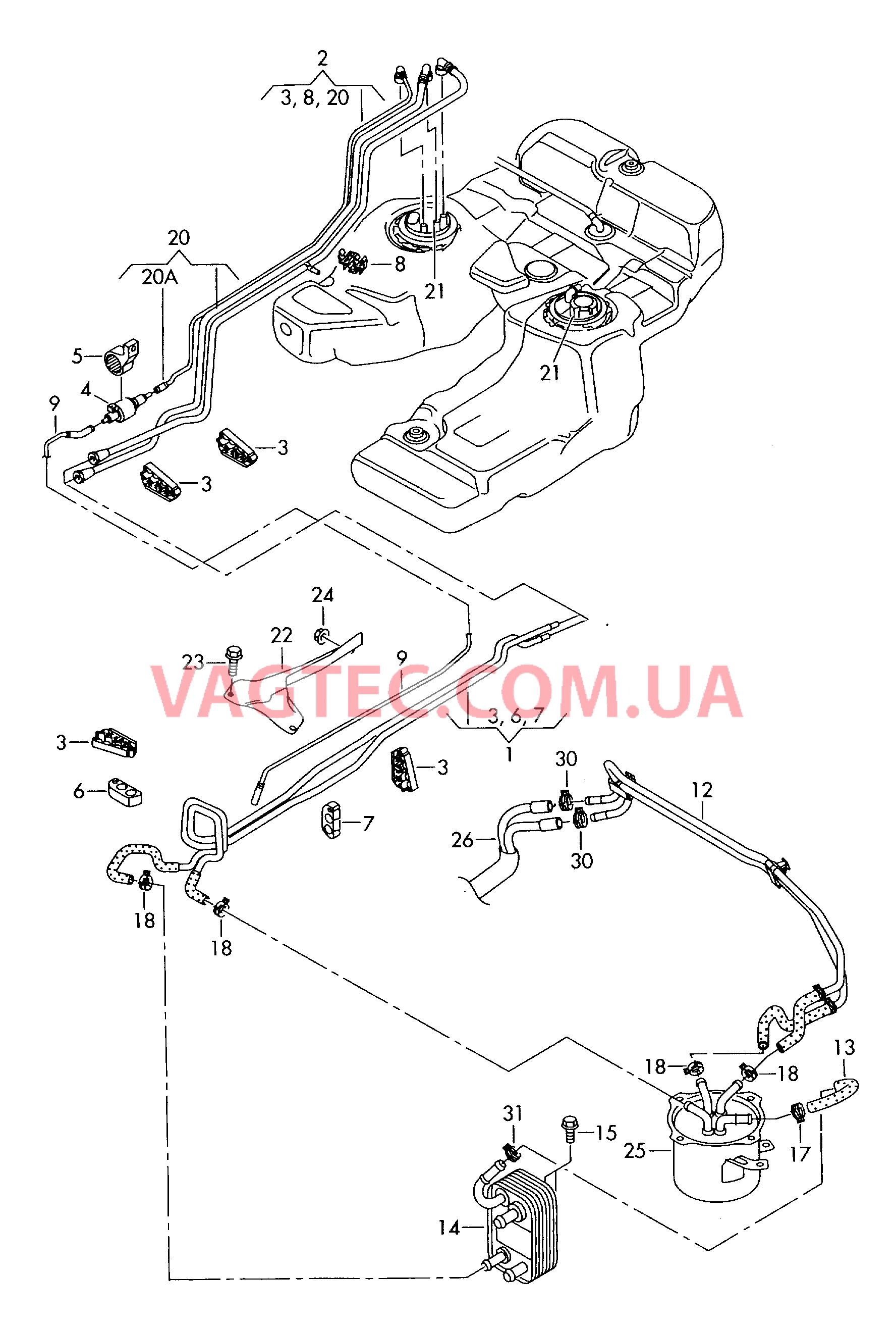 Топливопровод Топливный фильтр Охлаждение топлива  для VOLKSWAGEN Touareg 2003