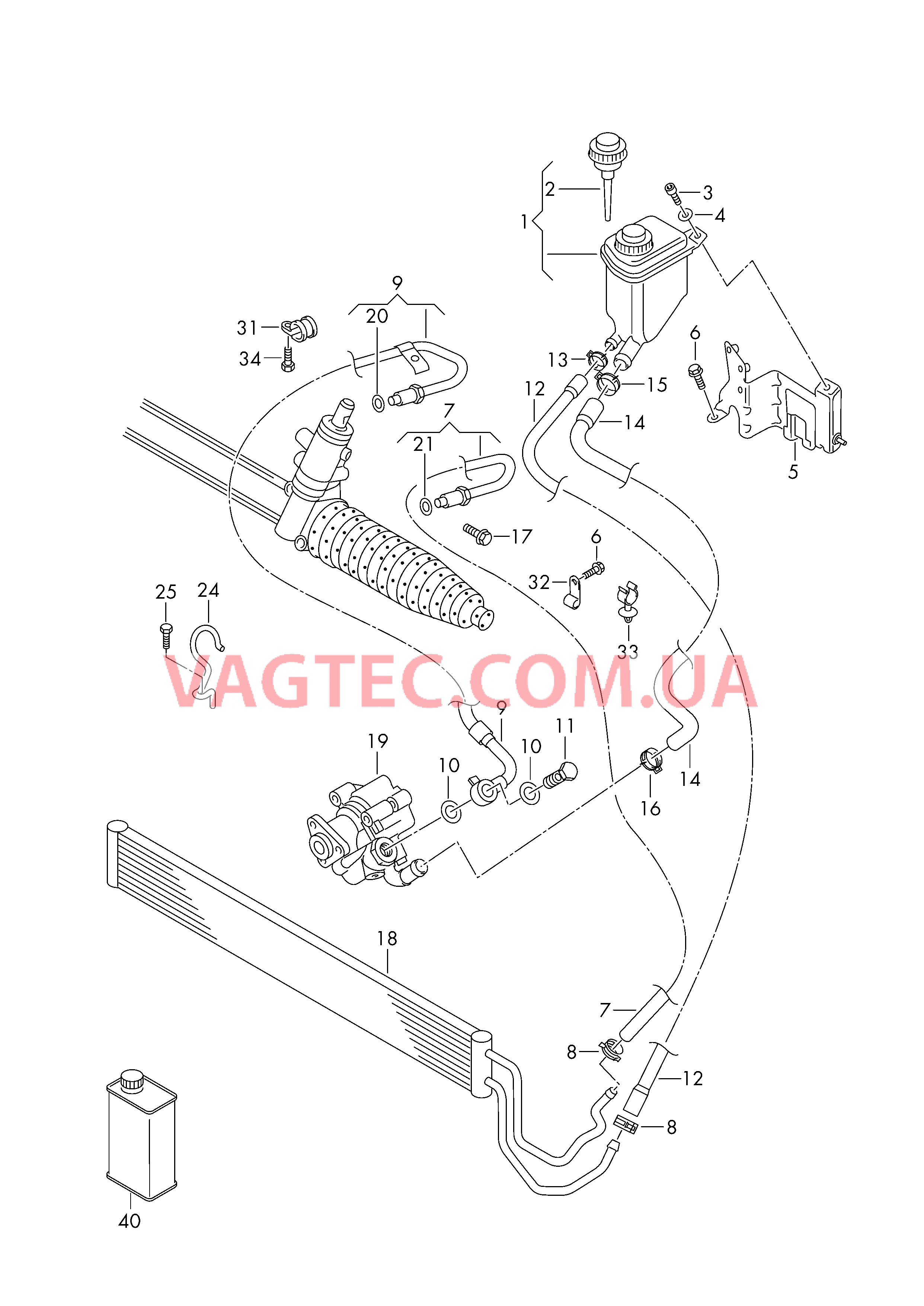 Масляный бачок с соединительными деталями, шлангами  для ГУРа  для VOLKSWAGEN Touareg 2005