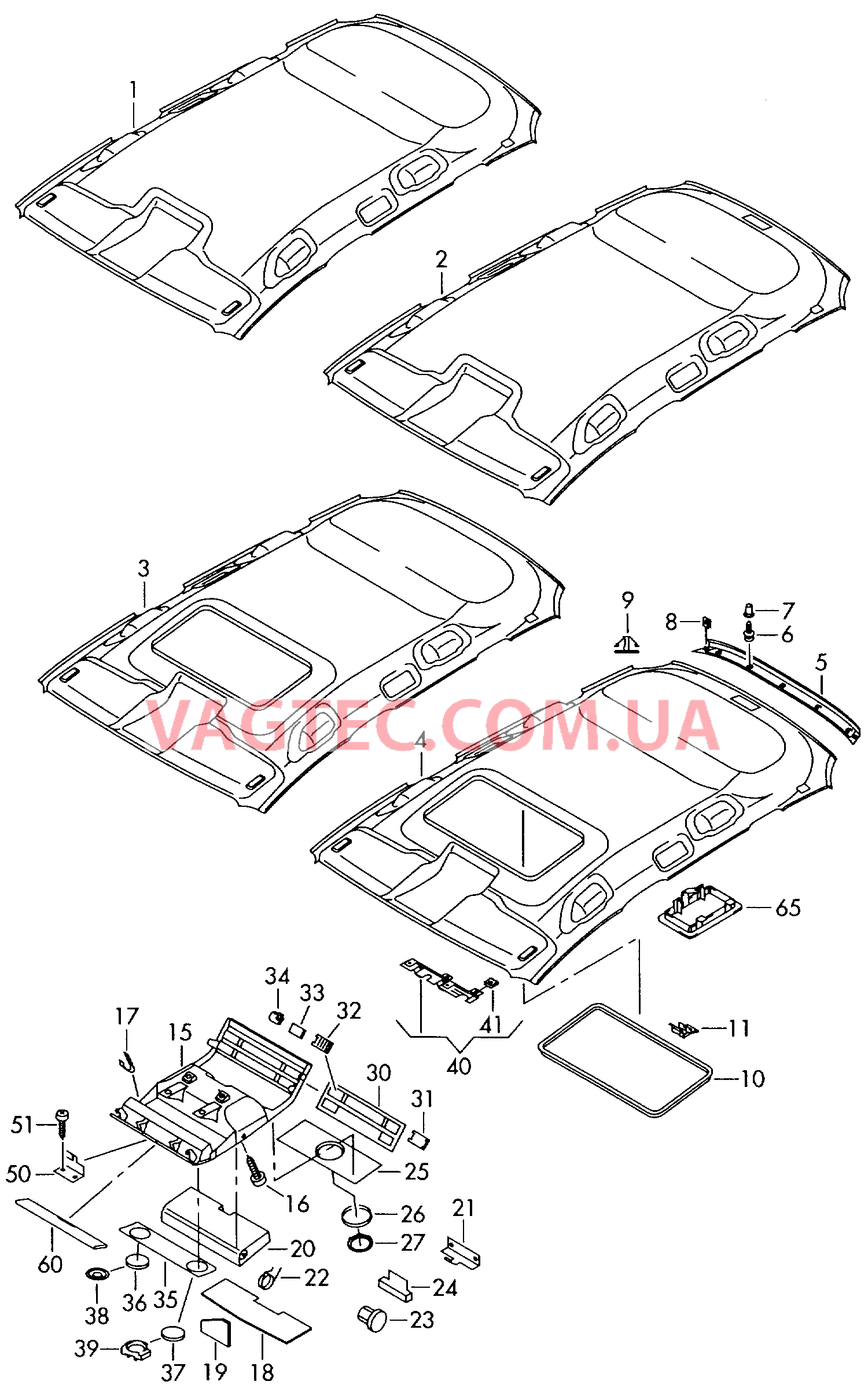 Формованная панель потолка для а/м с разделительной сеткой D - 01.08.2007>> - 31.12.2008 для VOLKSWAGEN Touareg 2008