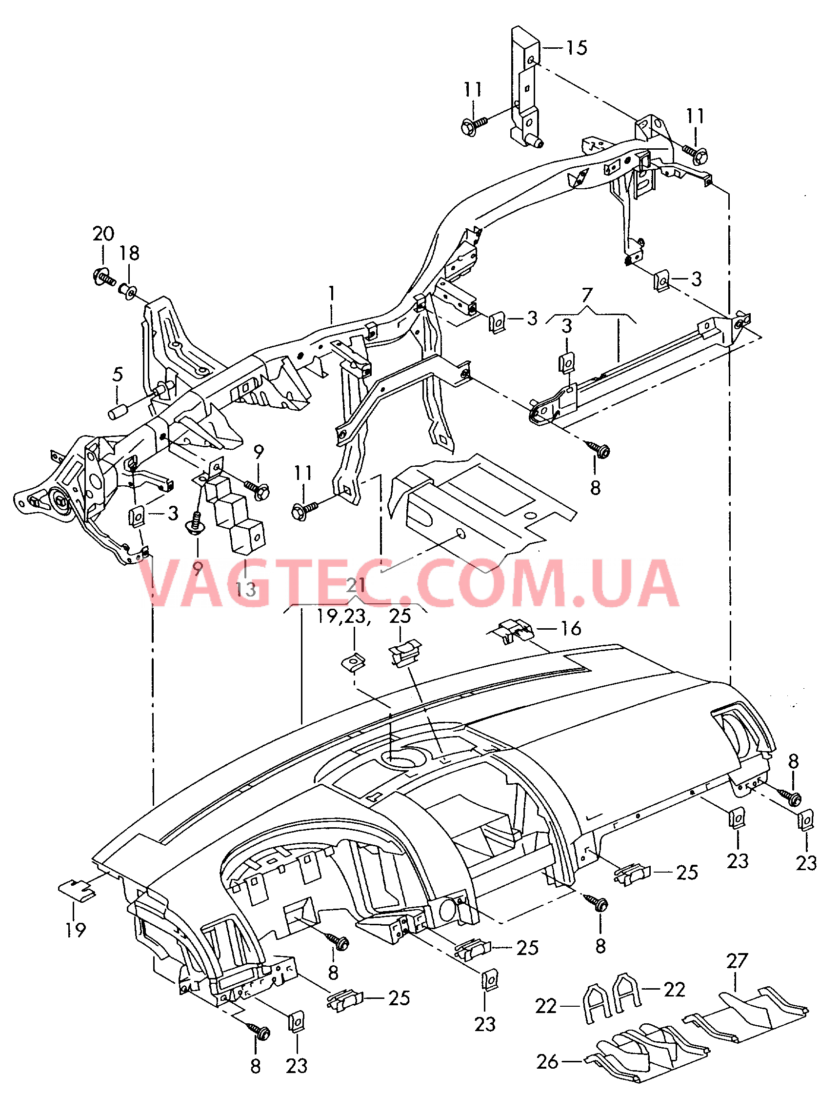 Поперечина передней панели Панель приборов  для VOLKSWAGEN Touareg 2004