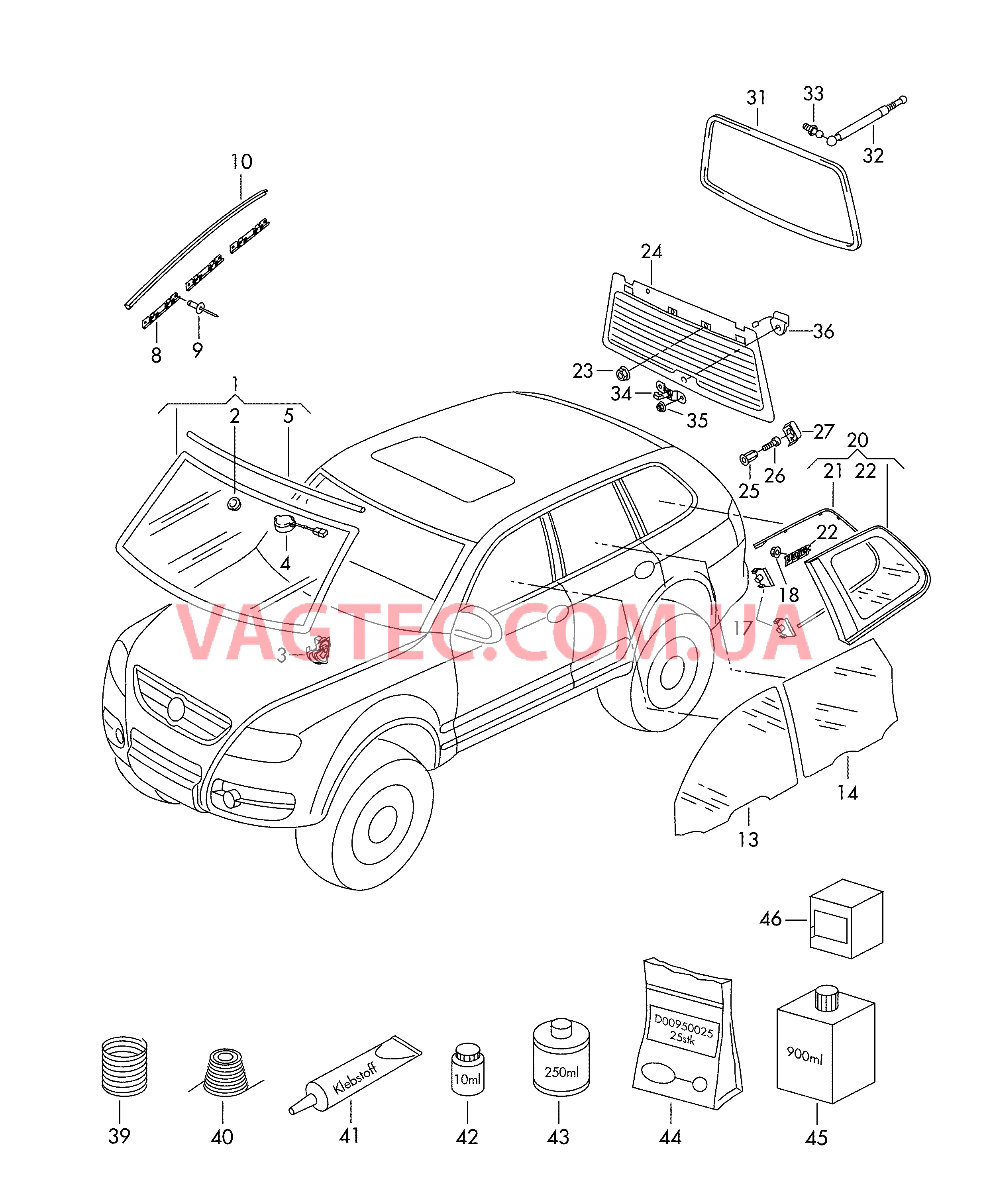 Стёкла  для VOLKSWAGEN Touareg 2004