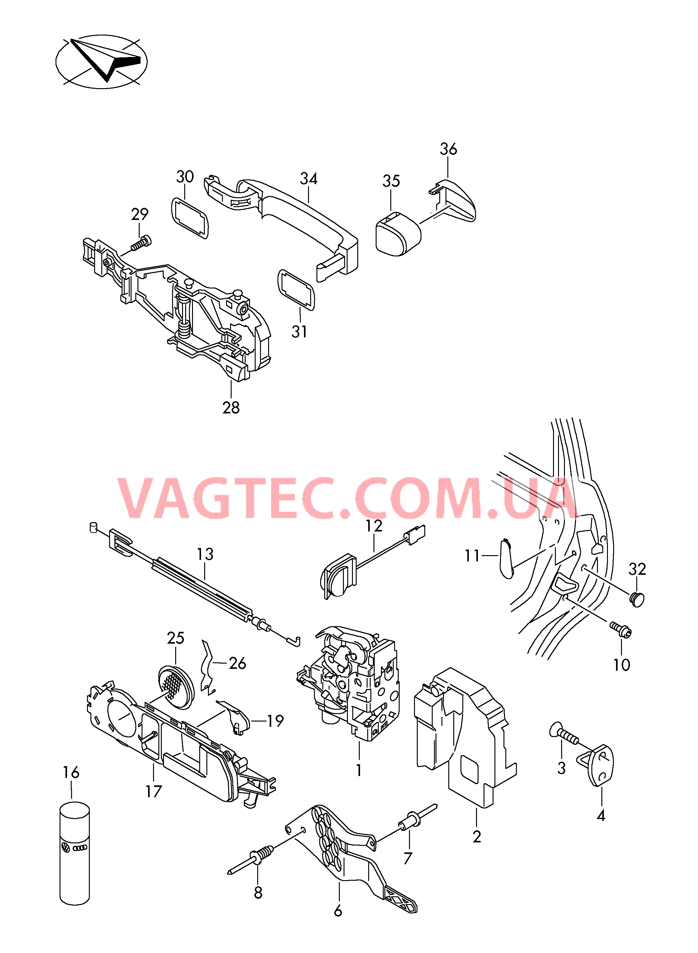Замок двери Рычаг привода дверного замка Ручка двери снаружи  для VOLKSWAGEN Touareg 2006