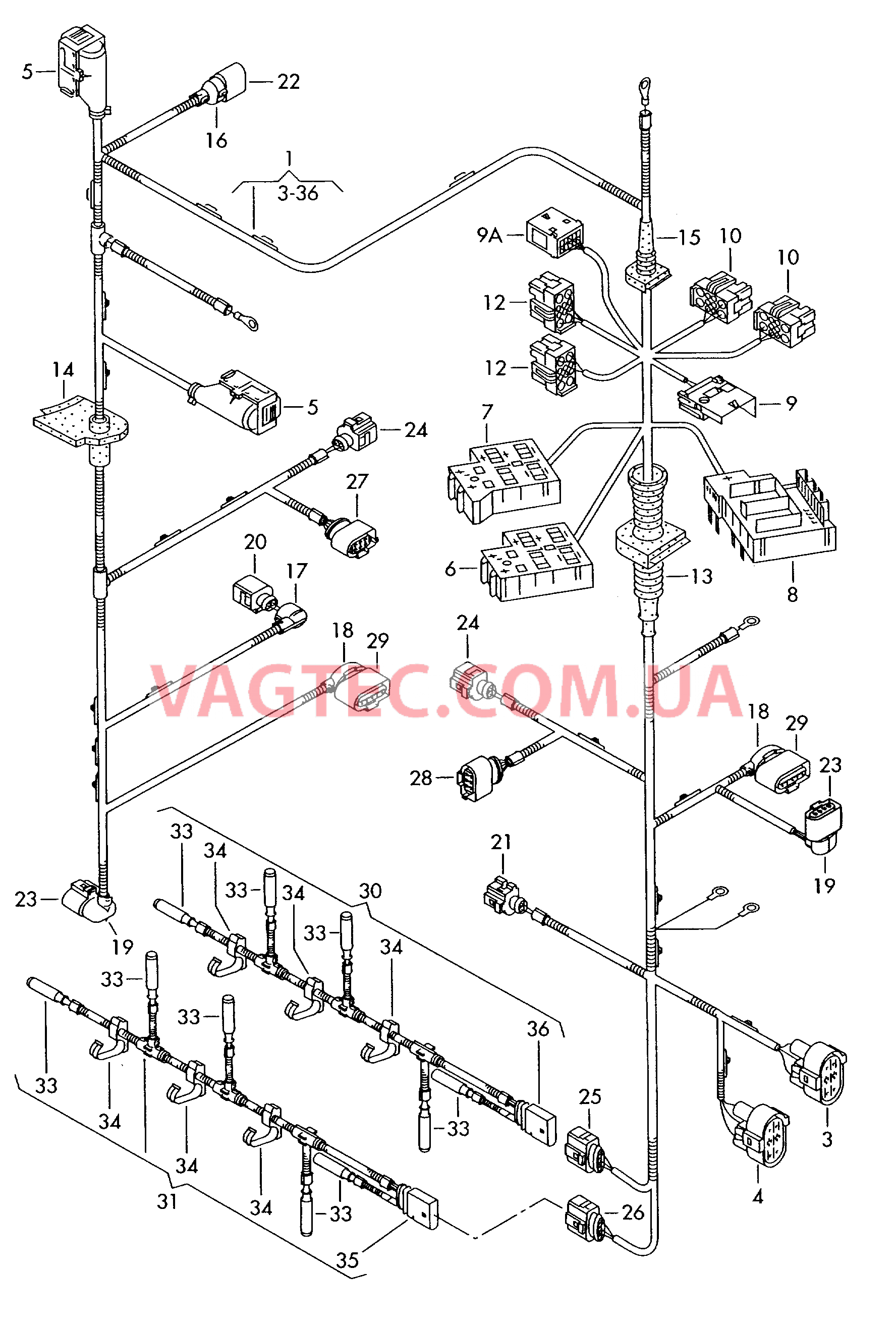 Жгут проводов для моторн. отс. Жгут проводов для соединителя свечей накаливания  для VOLKSWAGEN Touareg 2005
