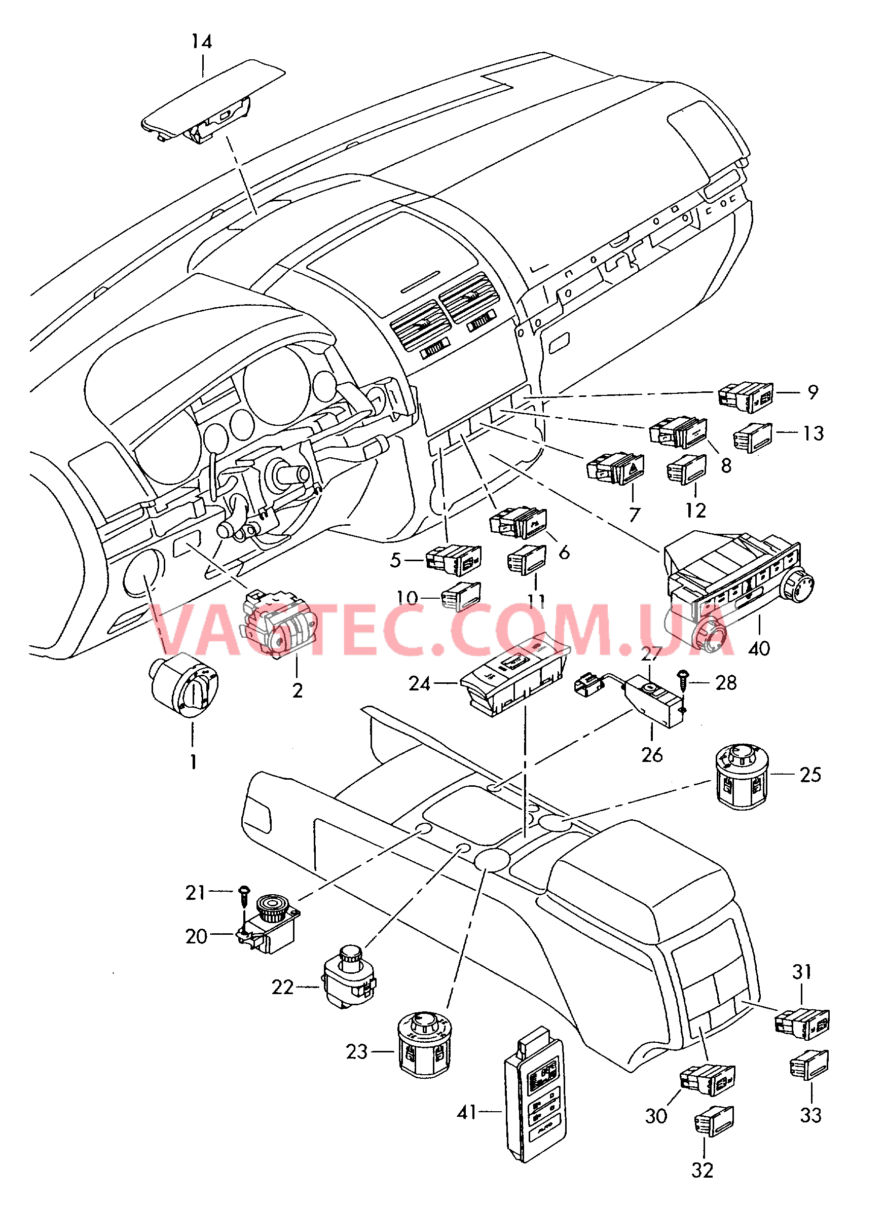 Выключатель в панели приборов для VW TOUAREG  Выключатель в централ. консоли для VW TOUAREG  БУ климатической установки для VW TOUAREG   для VOLKSWAGEN Touareg 2003