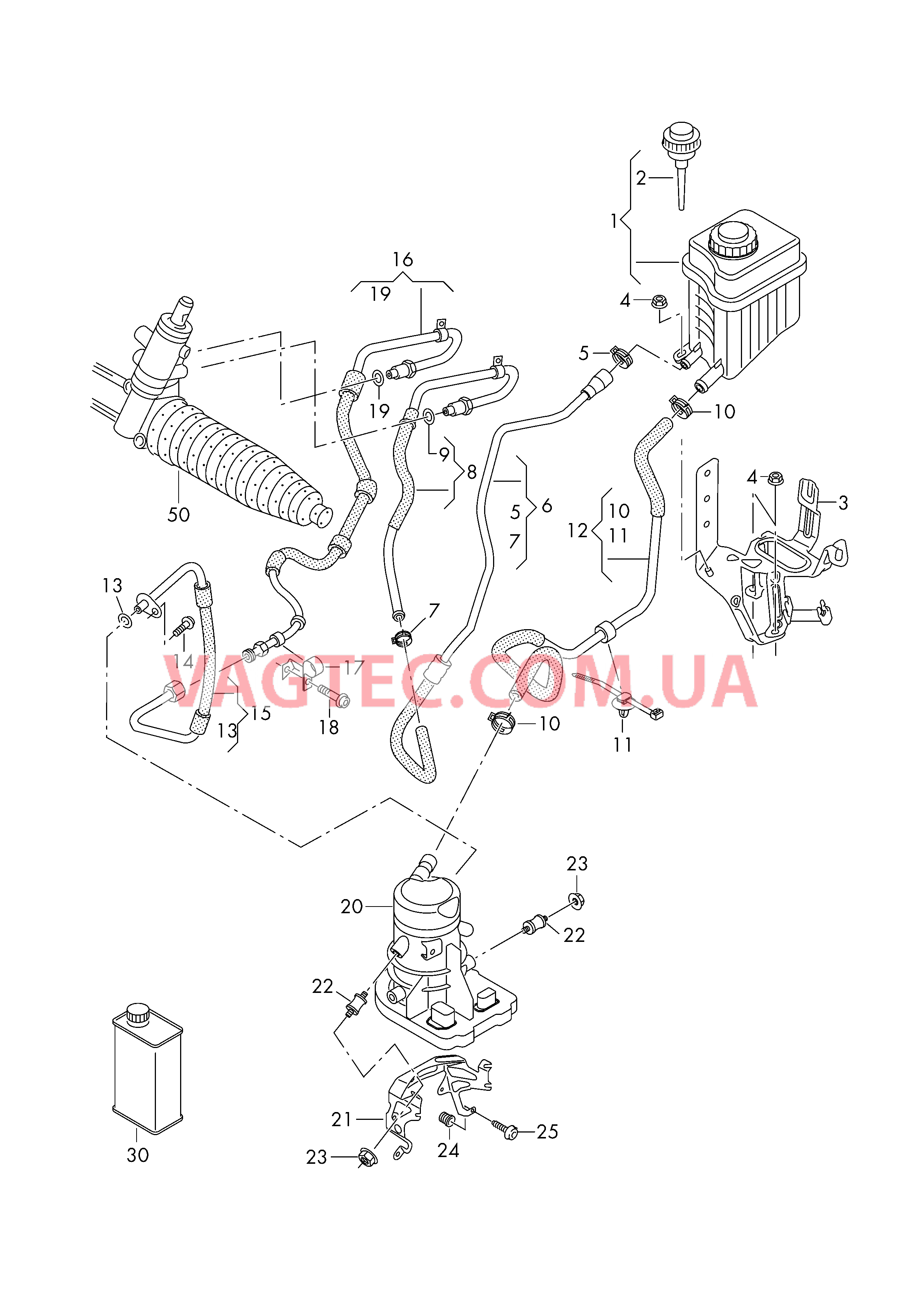 Электр.насос усилит.рулев.упр. Масляный бачок с соединительными деталями, шлангами  для ГУРа  для VOLKSWAGEN Touareg 2016