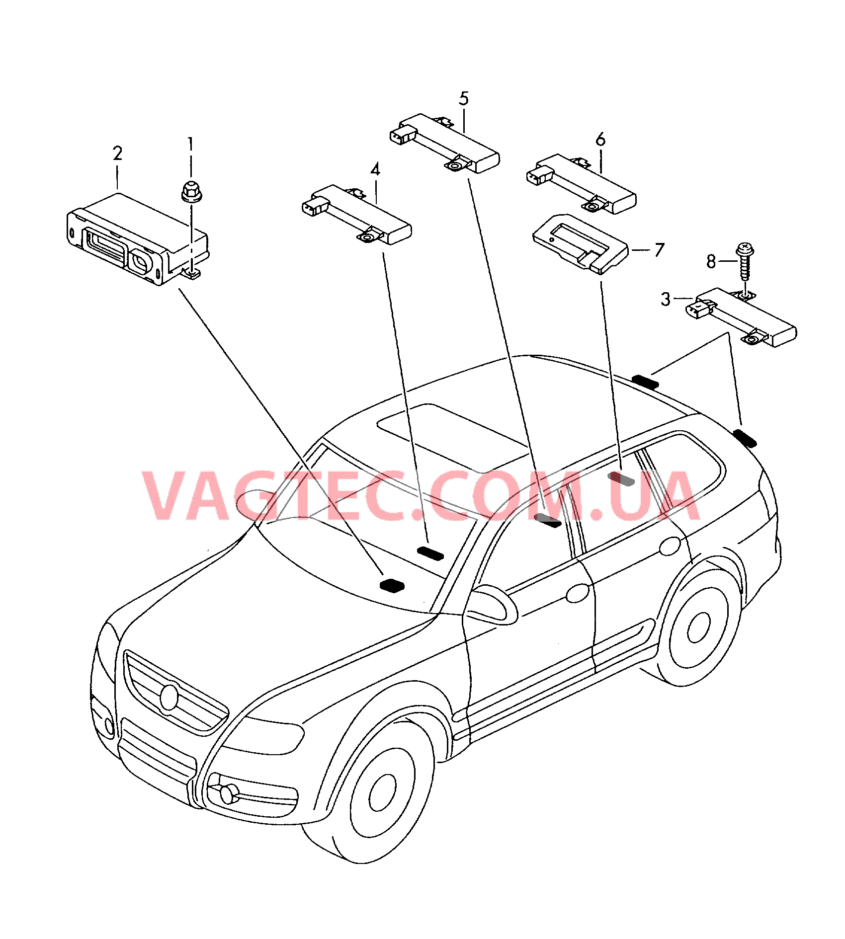 БУ системы санкционирования доступа и пуска двигателя для VW TOUAREG   Антенна системы санкц. доступа и пуска двигателя (KESSY) для VW TOUAREG   для VOLKSWAGEN Touareg 2003
