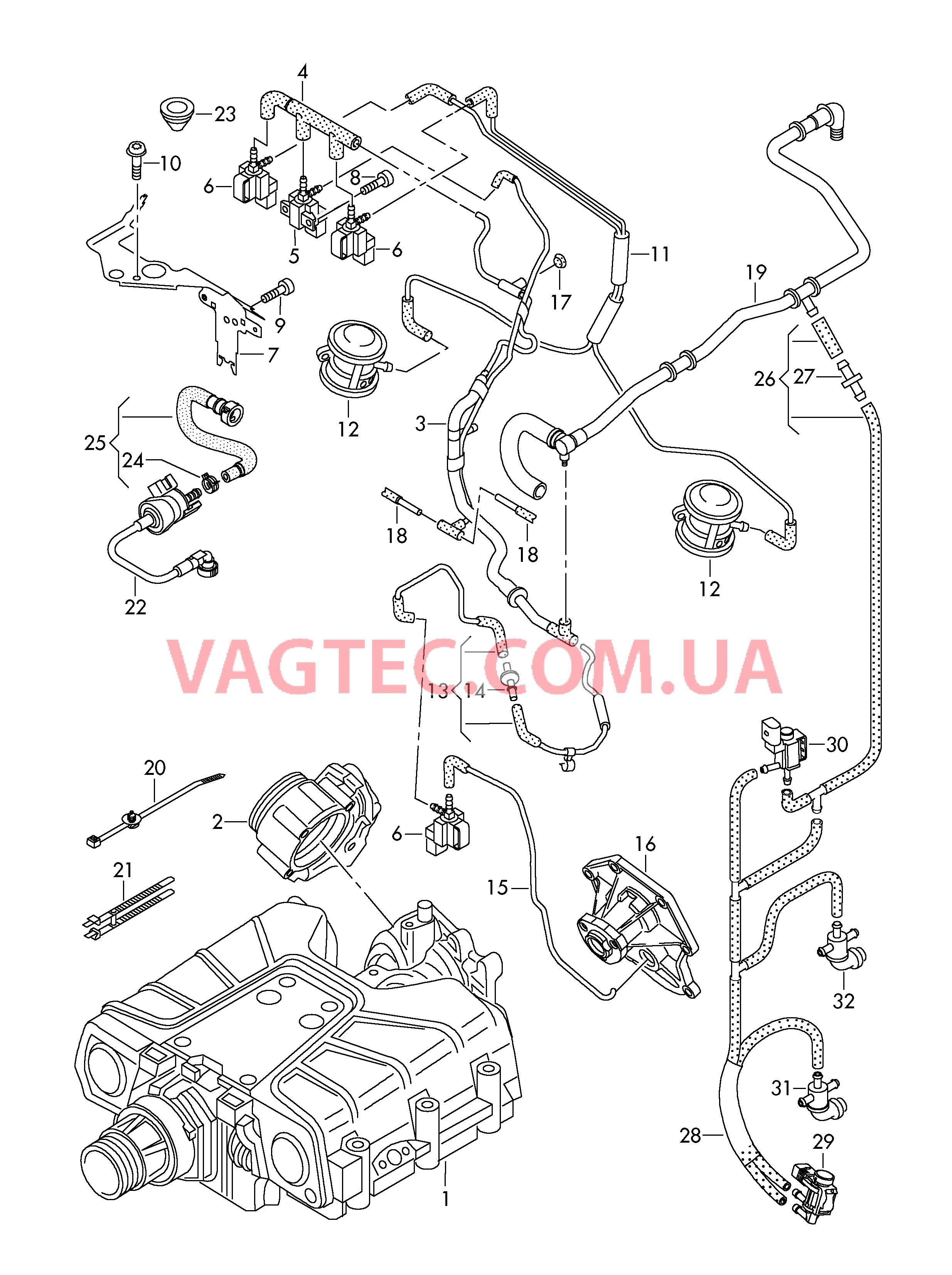 Вакуумная система Cистема впуска воздуха Cистема улавл. паров топлива  для VOLKSWAGEN Touareg 2014