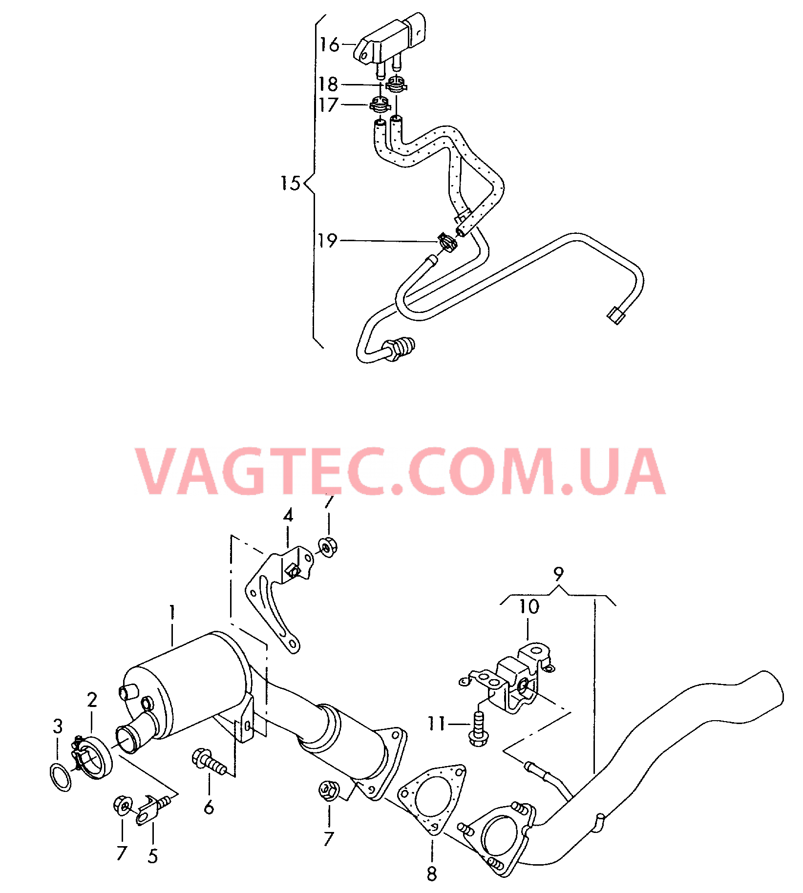 Труба выпуска ОГ с сажевым фильтром и нейтрализатором  Провод управления датчика разности давлений  для VOLKSWAGEN Touareg 2006