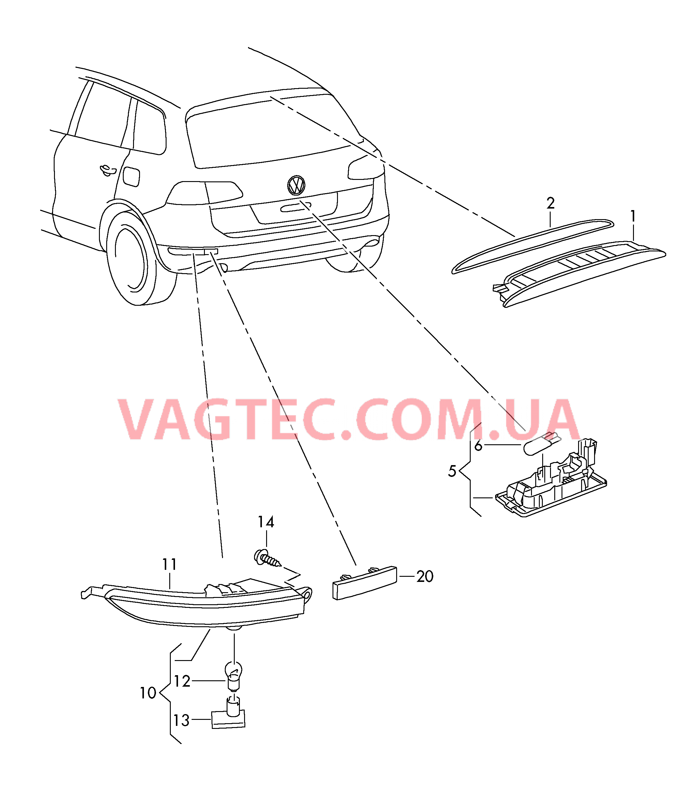 Верхний стоп-сигнал Плафон освещ. номерного знака Задний противотуманный фонарь Cветовозвращатель  для VOLKSWAGEN Touareg 2013