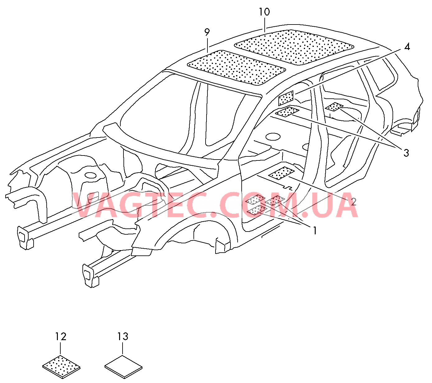 Гаситель Шумоизоляция крыши  для VOLKSWAGEN Touareg 2011