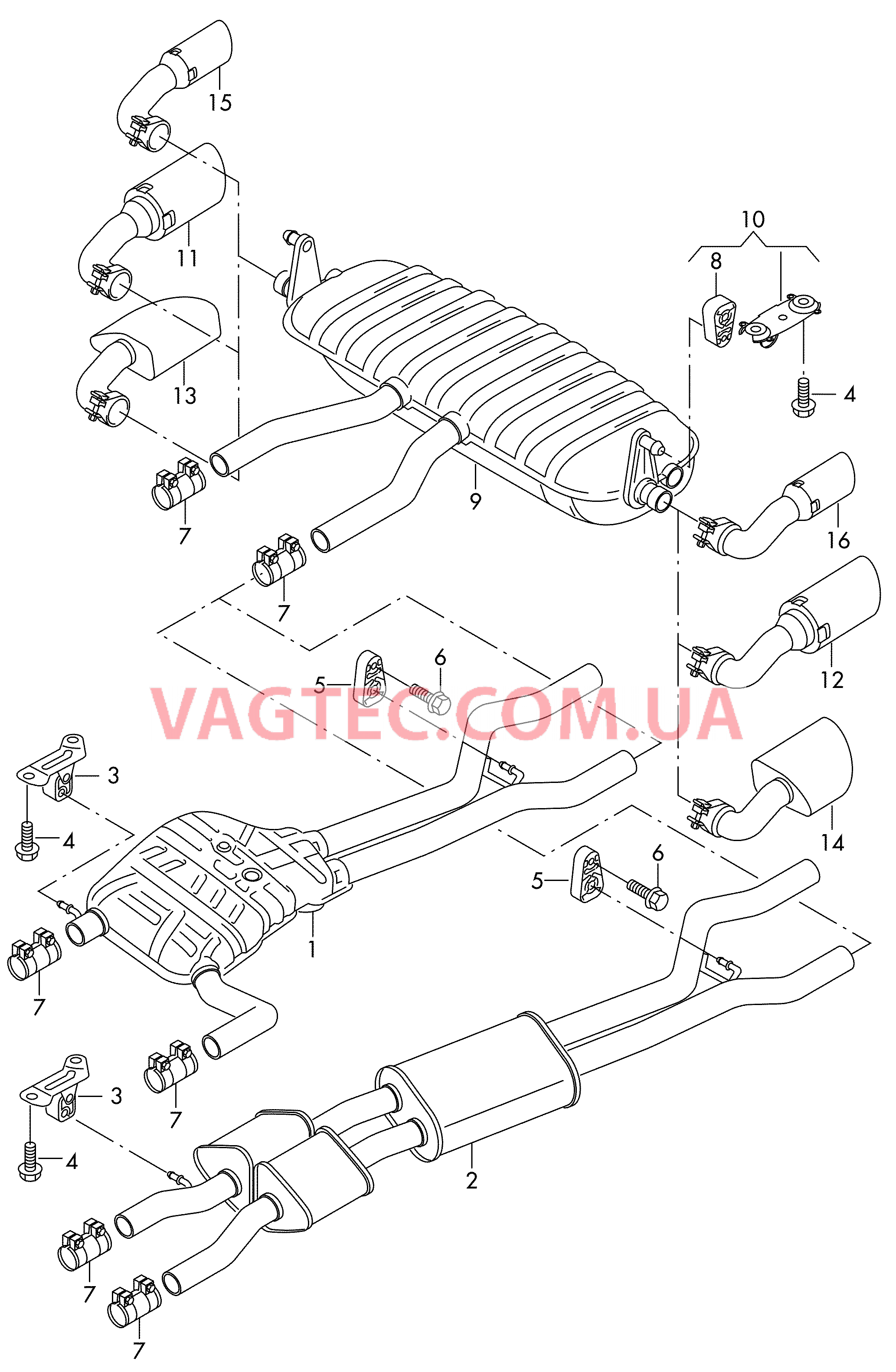 Передний глушитель Задний глушитель Концев. секц. трубы зад. глуш.  для VOLKSWAGEN Touareg 2014