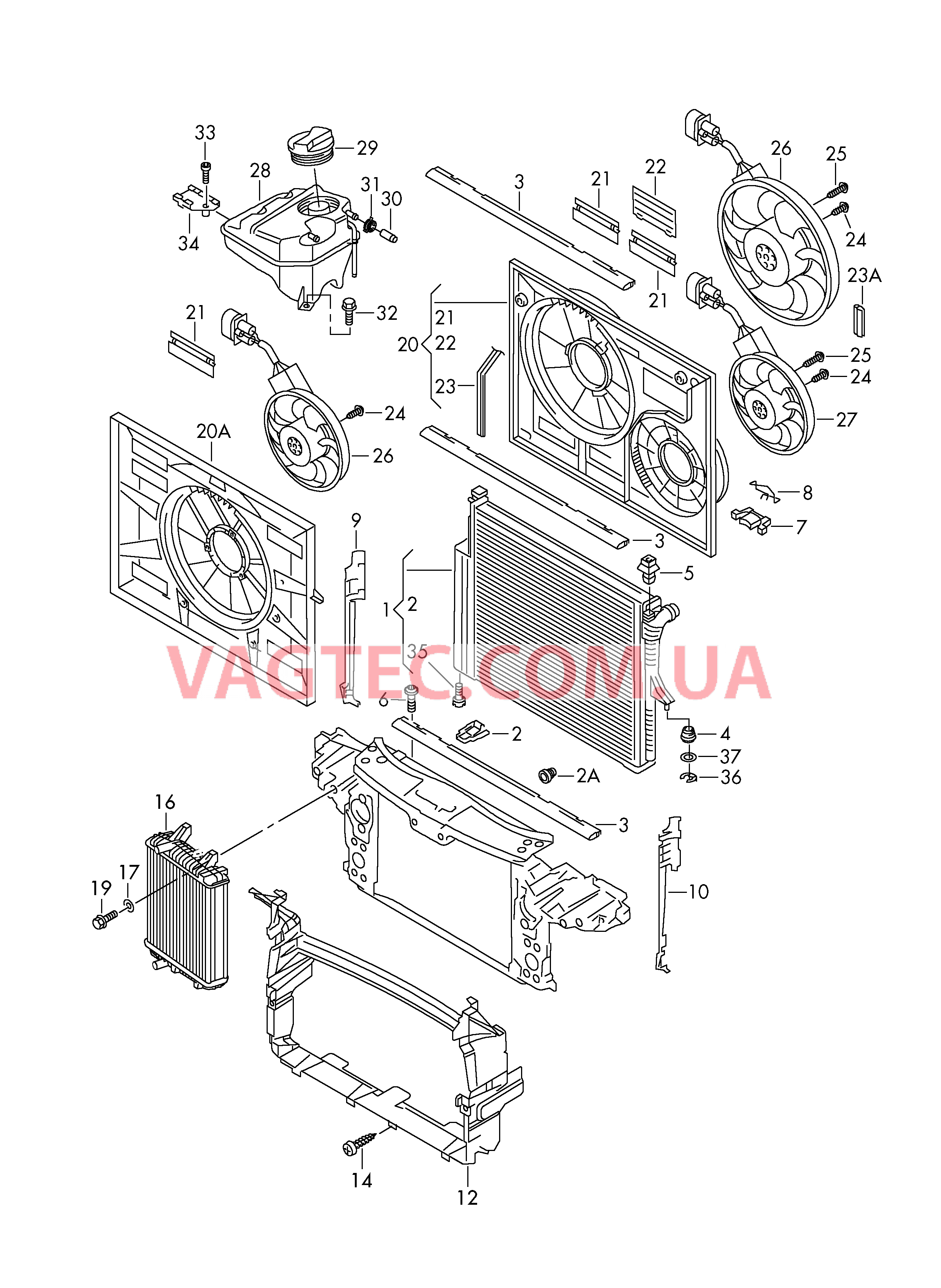 Радиатор охлаждающей жидкости Бачок, компенсационный Рамка для двух вентиляторов  для VOLKSWAGEN Touareg 2008