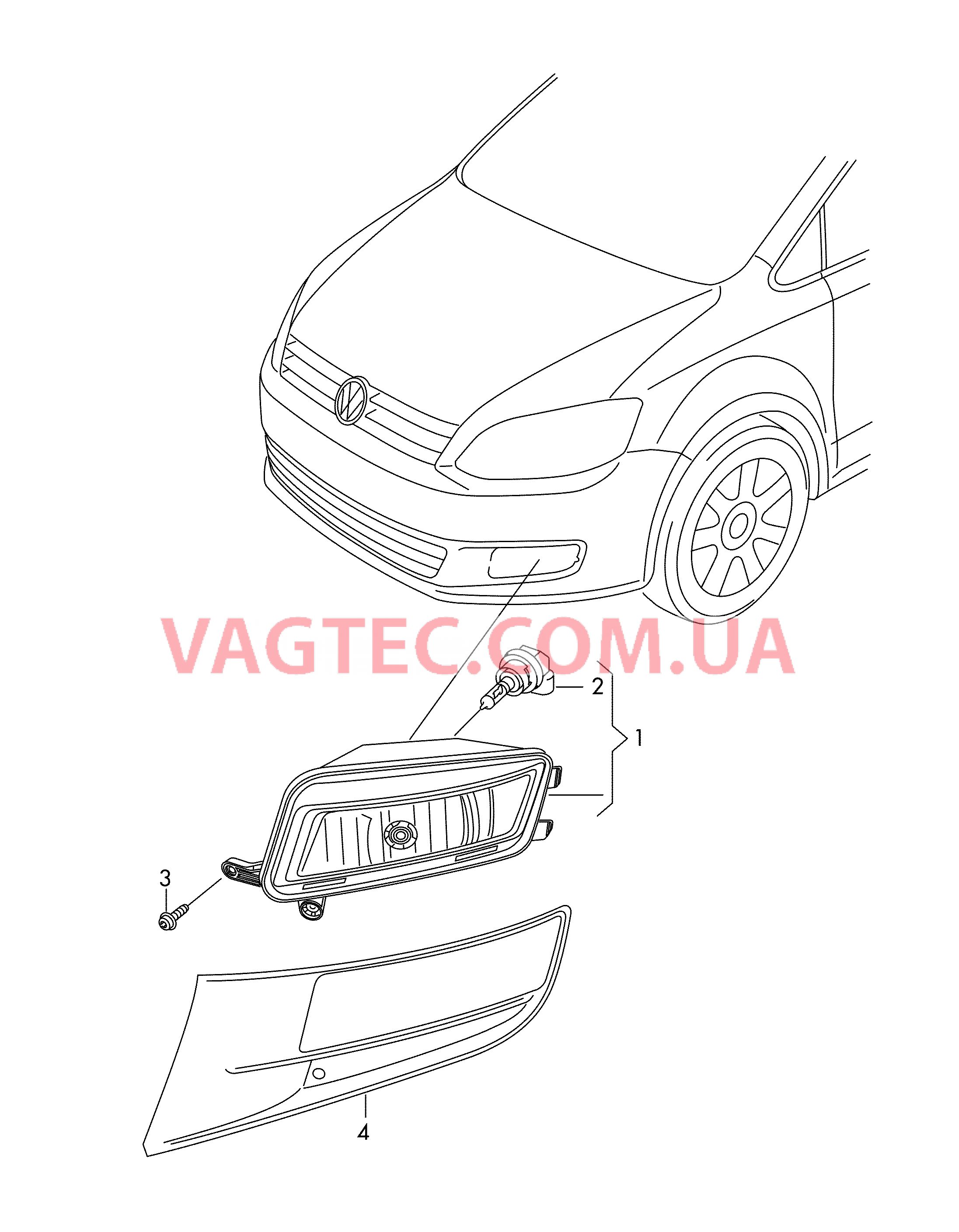 Галогеновая противотуманная фара со стат. адапт. освещен.  ------------------------------ Фонарь указателя поворота см. панель иллюстр., поз.: ------------------------------  для VOLKSWAGEN Sharan 2018