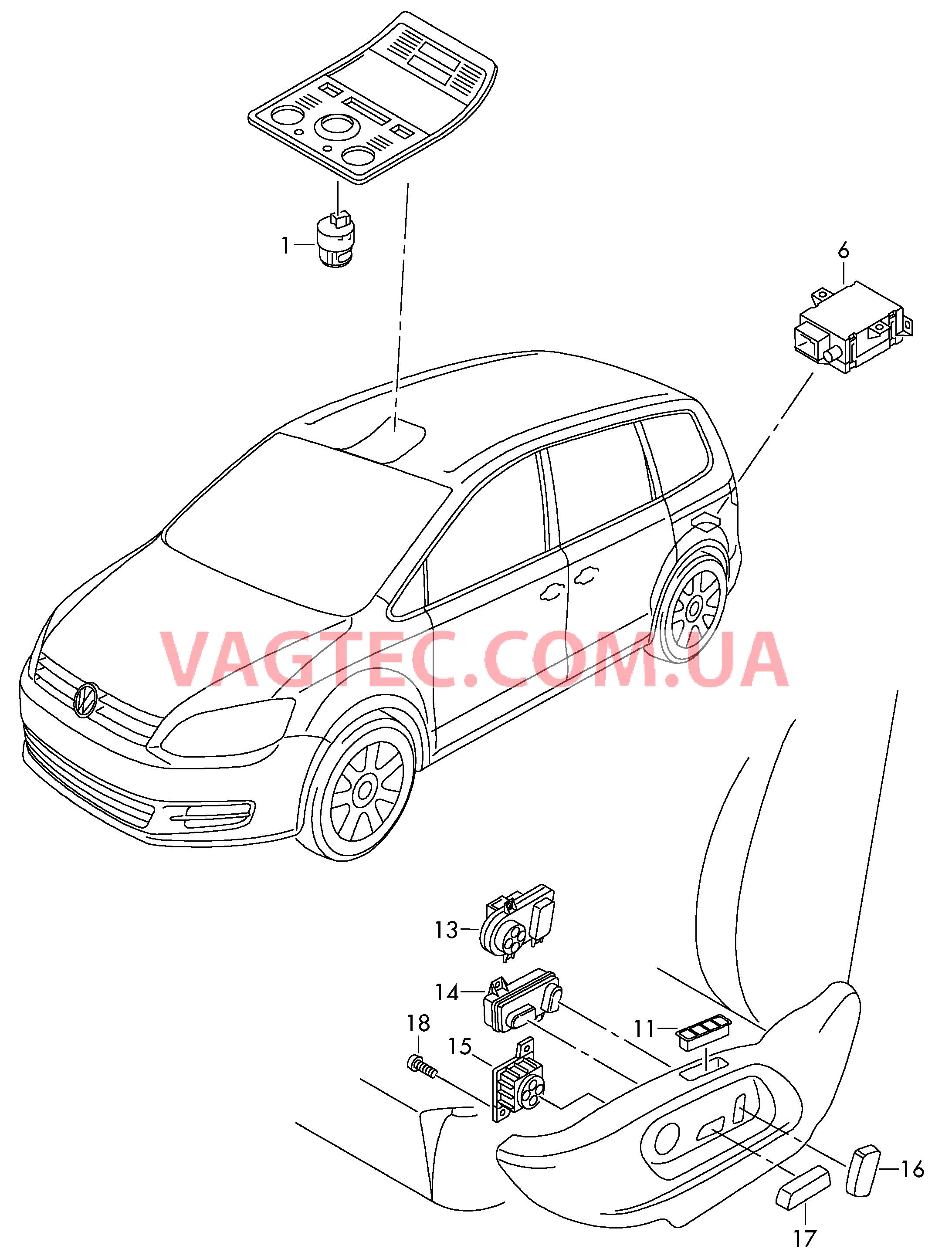 Выключатель на крыше Выкл-тель регулир-ки положения сиденья и спинки  для VOLKSWAGEN Sharan 2017