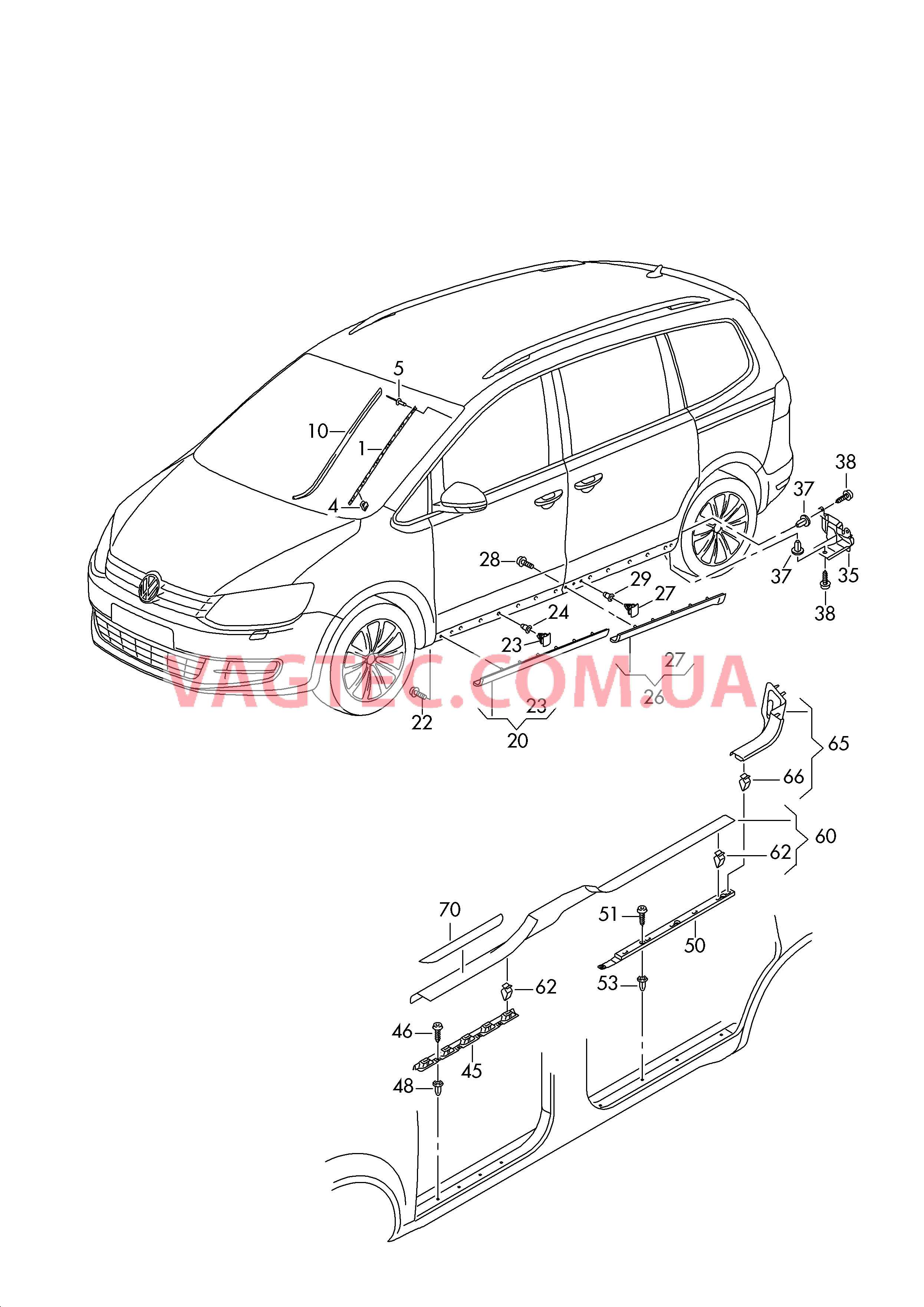 Водоотводящий щиток Накладка декор. для двери Накладка порога  для VOLKSWAGEN Sharan 2016-1