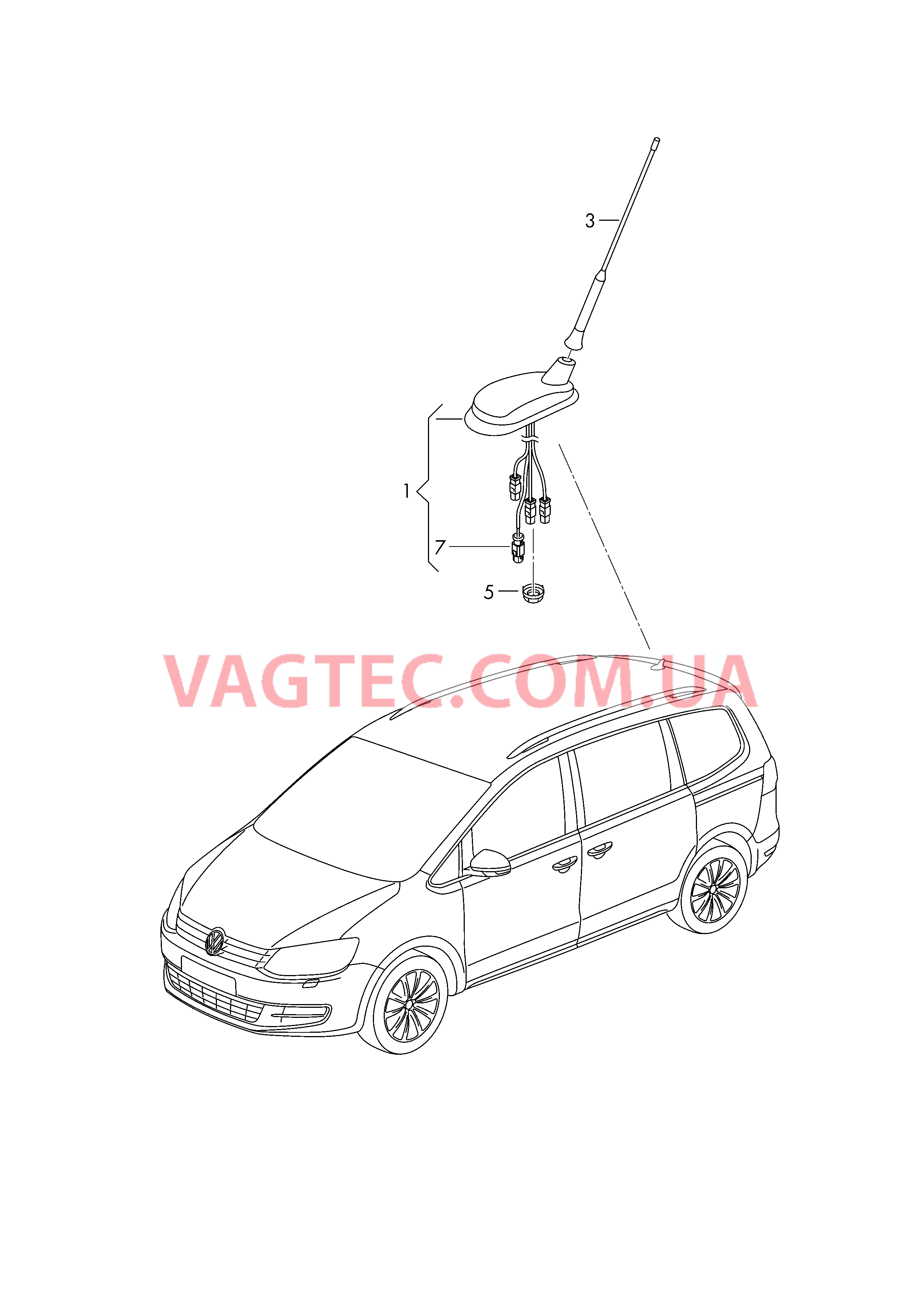 Антенна для крыши для а/м с подготовкой для постзаводской установки рации  для VOLKSWAGEN Sharan 2019