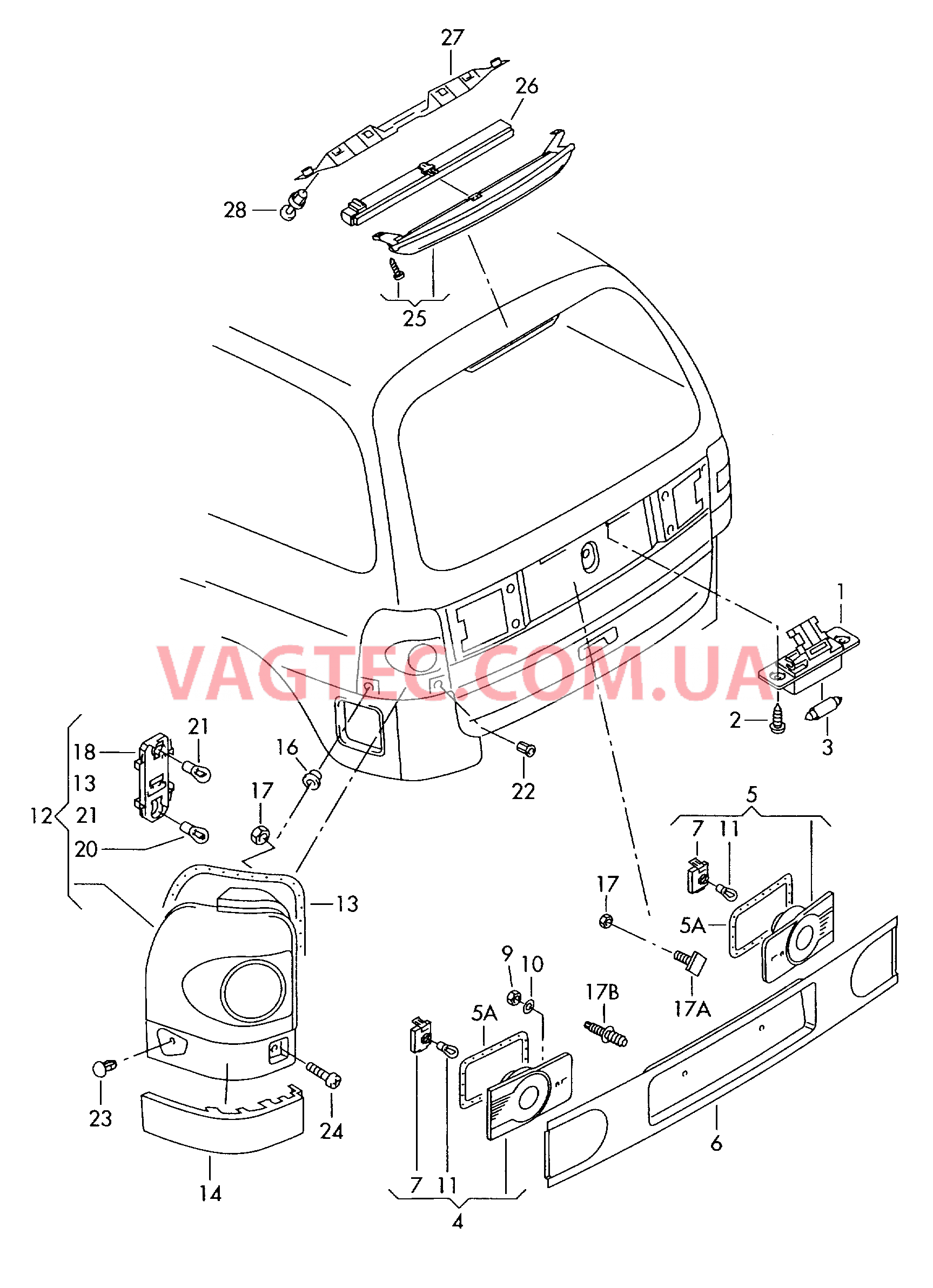 Плафон освещ. номерного знака Задний фонарь Верхний стоп-сигнал  для VOLKSWAGEN Sharan 2009