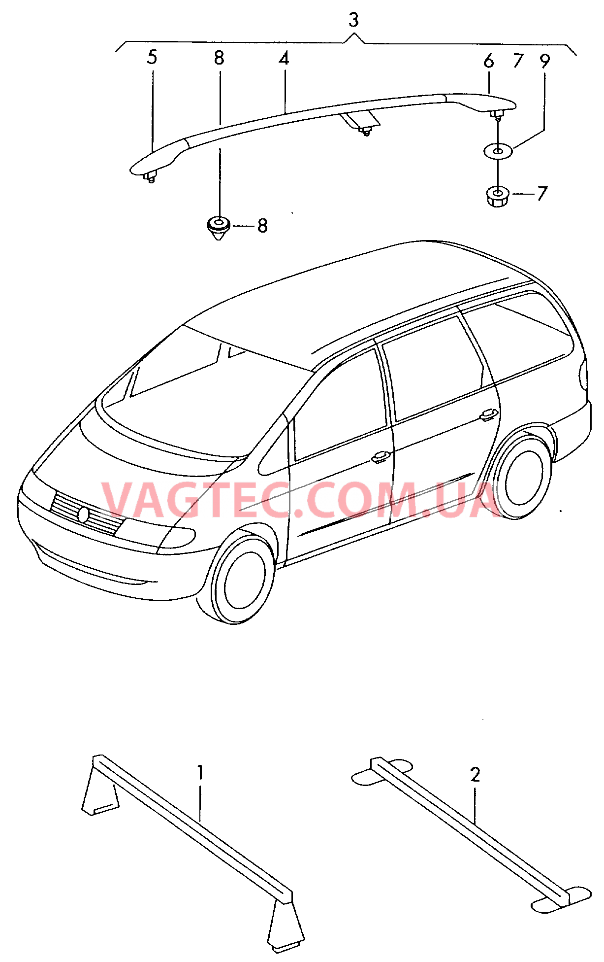 Оригинальные аксессуары Поперечные релинги Детали не в сборе   для VOLKSWAGEN Sharan 2009