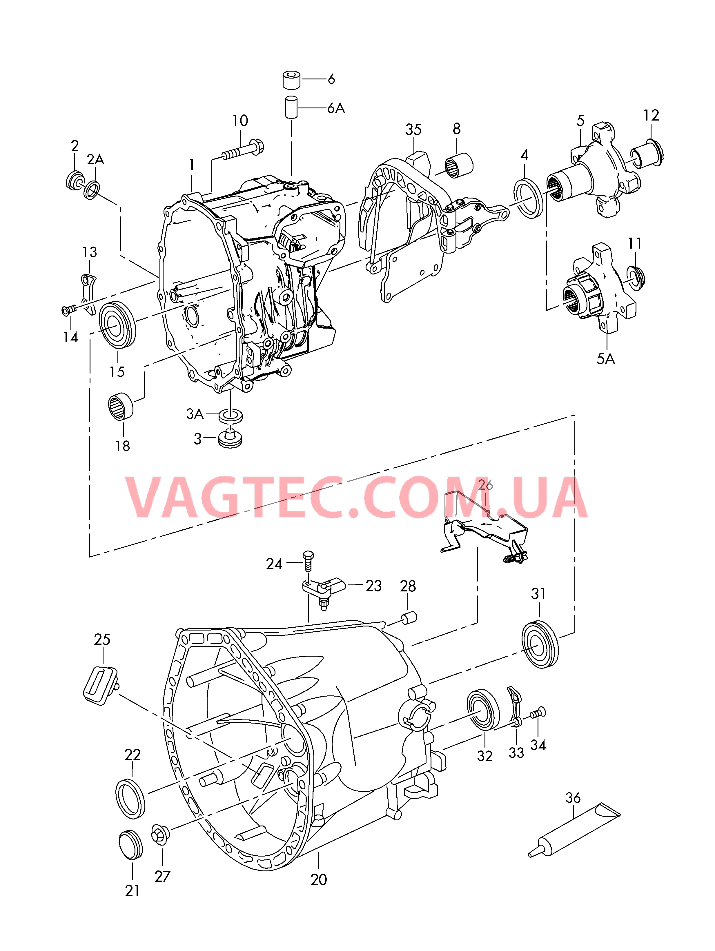 Картер коробки передач и навесные детали  для 6-ступен. механической КП  для VOLKSWAGEN Crafter 2006