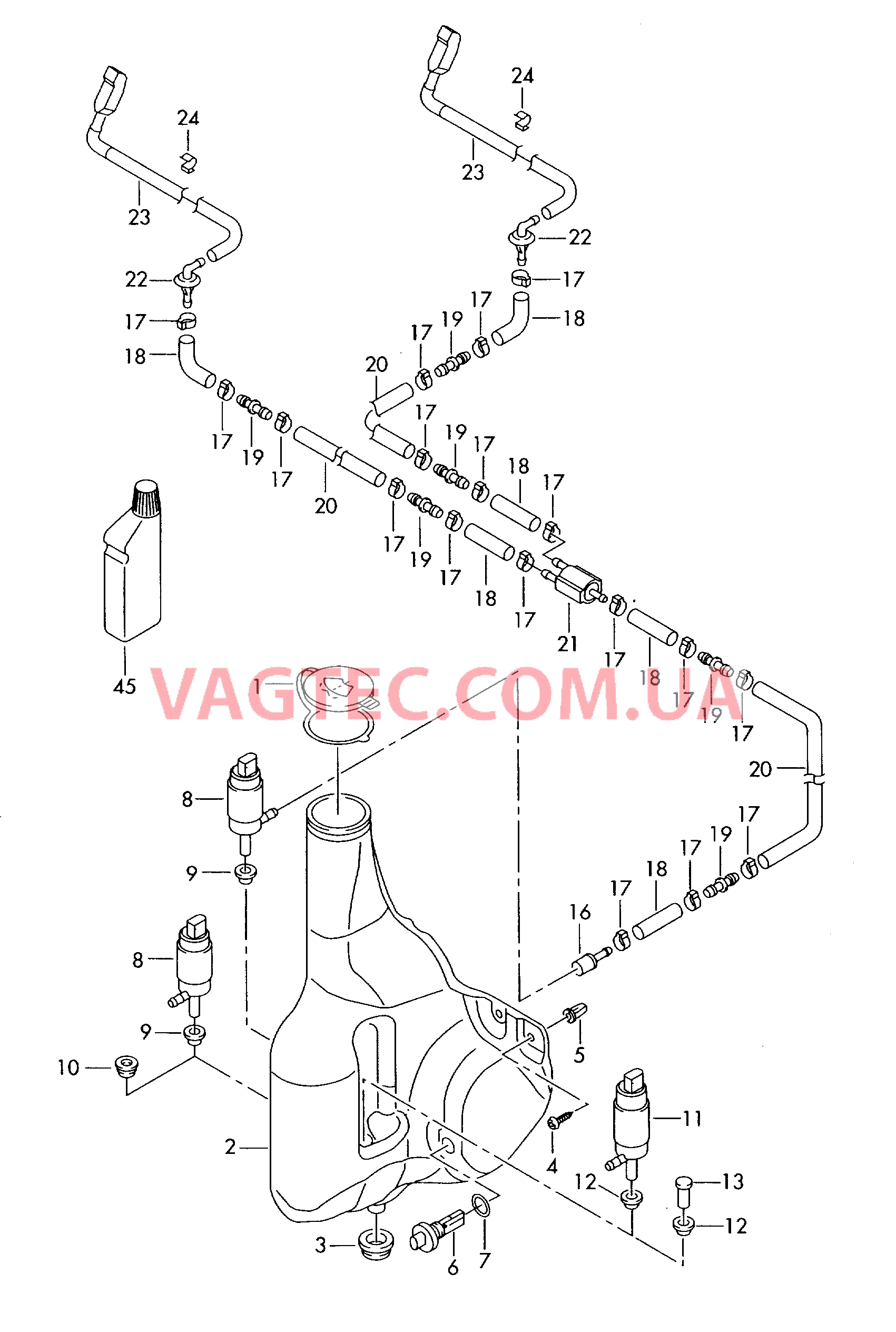 Бачок для жидкости  и детали не в сборе  Шланг жидкости омывателя Cредство для очистки стекол  для VOLKSWAGEN Crafter 2007
