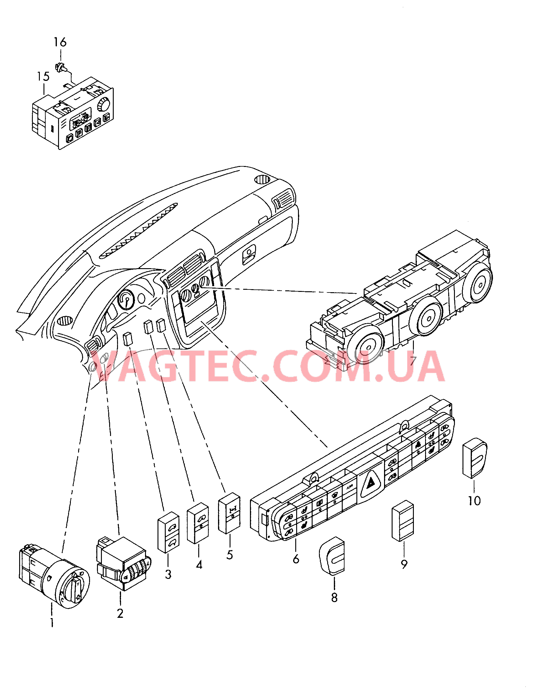 Выключатель в панели приборов Панель управления и индикации Регулировка подачи свежего и теплого воздуха  БУ климатической установки Панель управления и индикации для а/м с автономным отопителем  для VOLKSWAGEN Crafter 2015