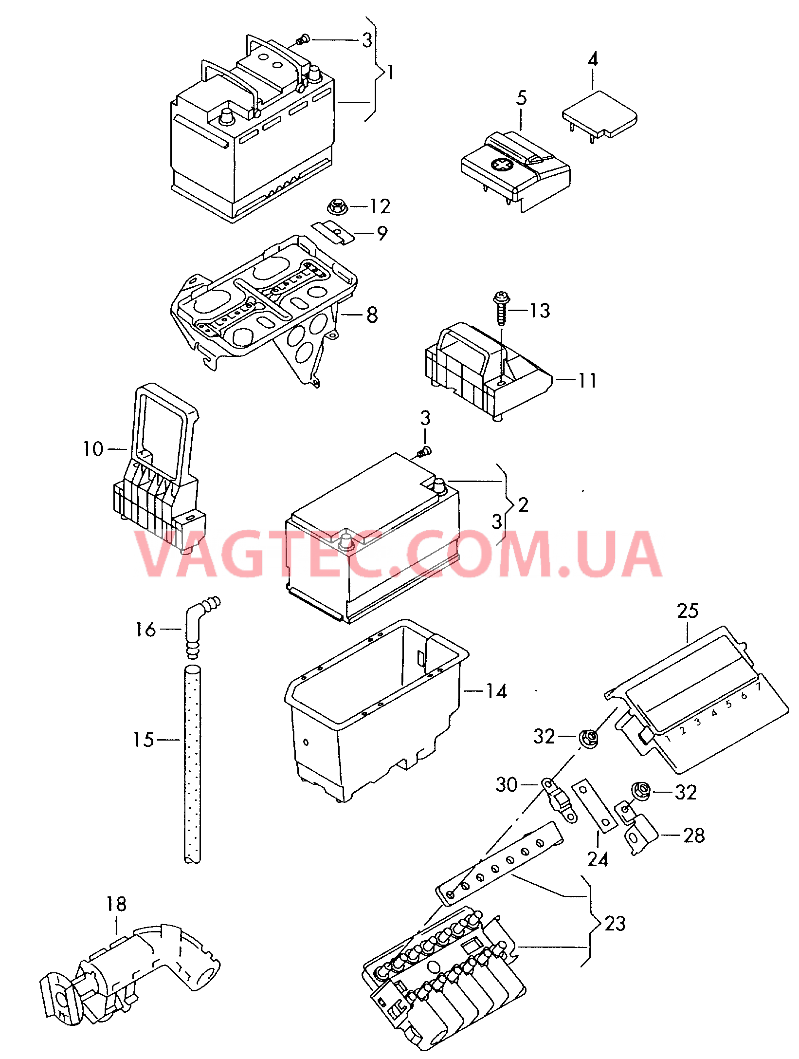АКБ Крепление АКБ Отвод газа из АКБ Разъем пуска от внешн.ист.пит. Гнездо для предохранителя  для VOLKSWAGEN Crafter 2015