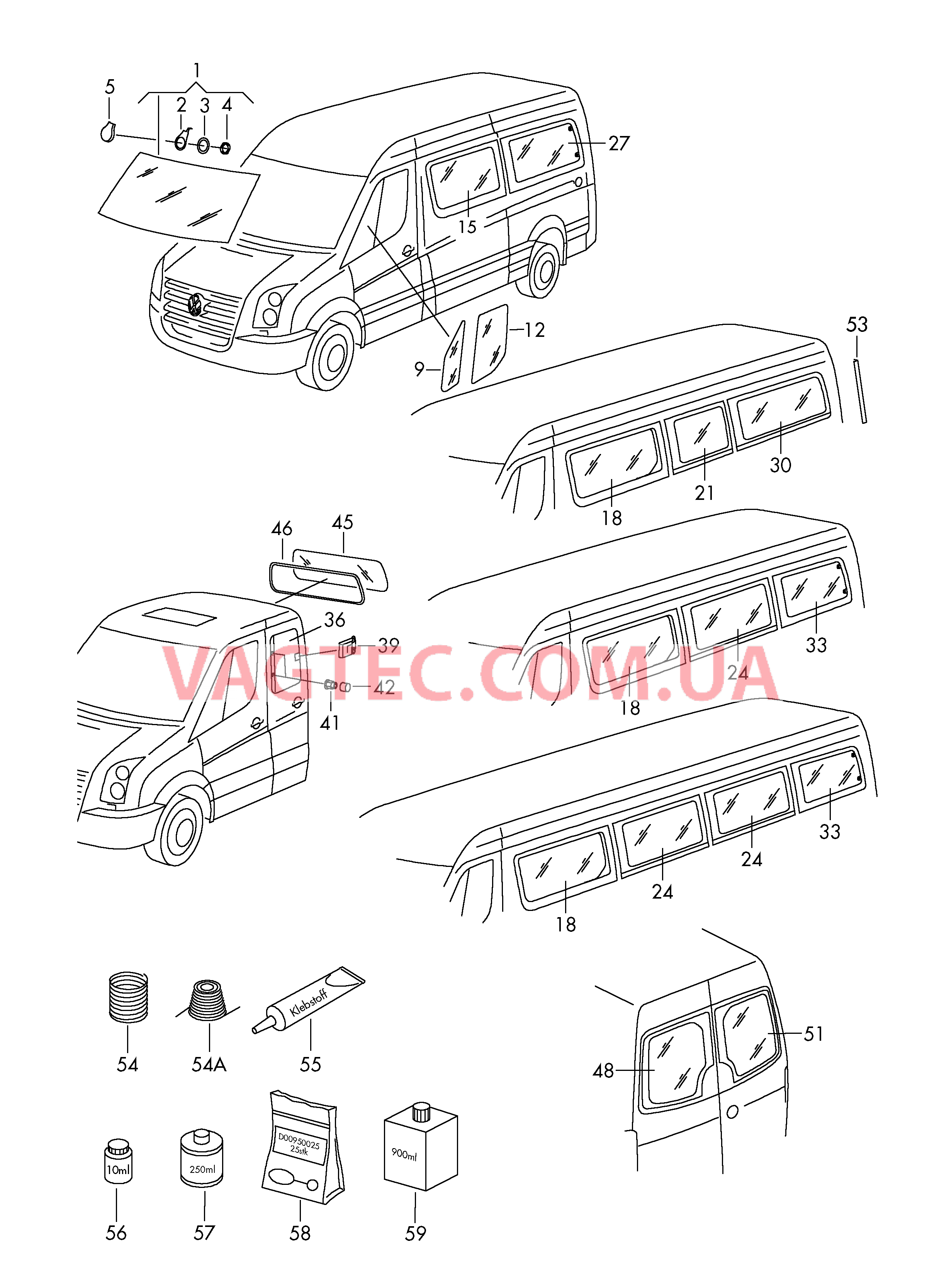 Стёкла Уплотнительная рамка  см. панель иллюстраций:  для VOLKSWAGEN Crafter 2006