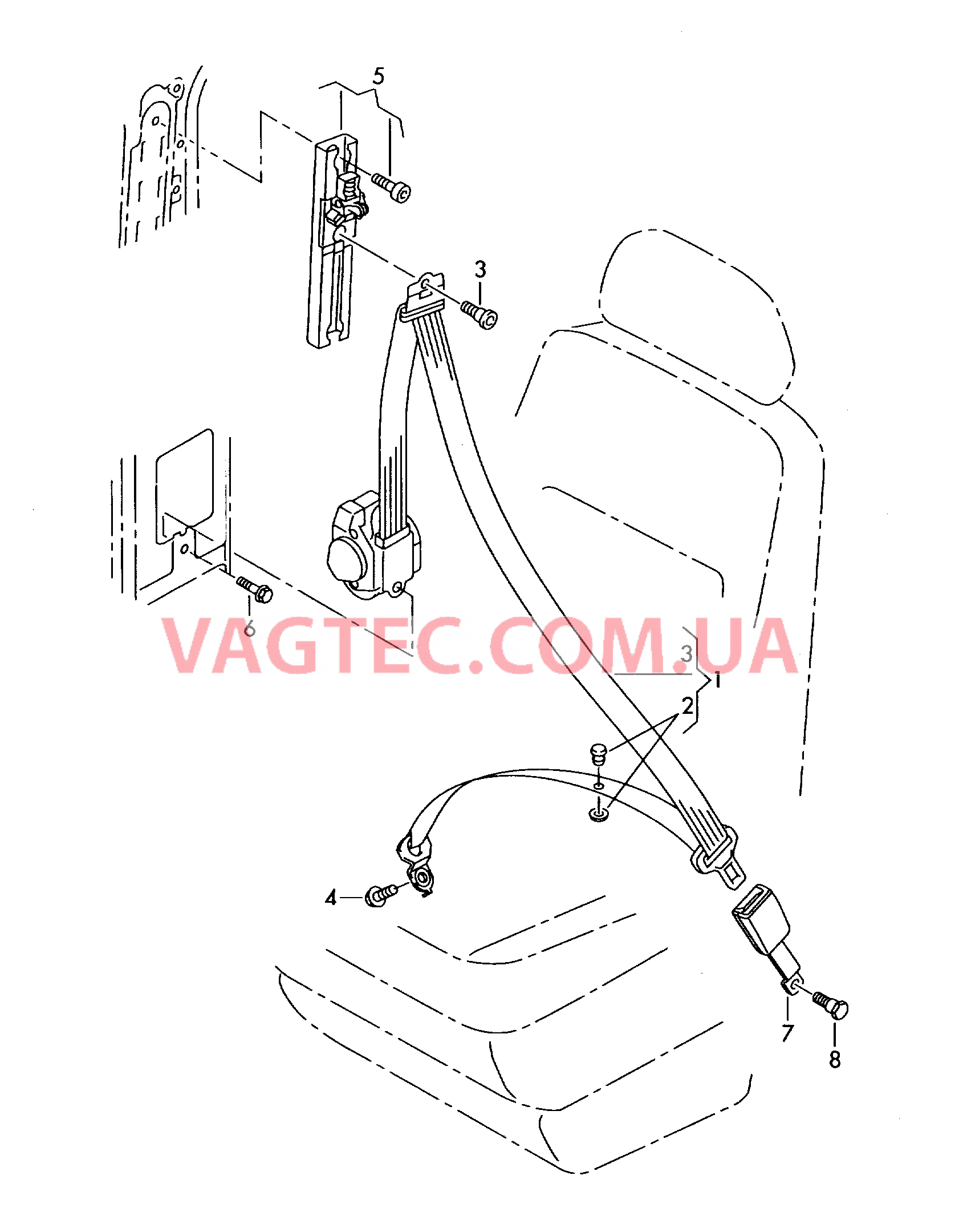 Трехточечн. ремень безопасн. для а/м с одноместными сиденьями  для VOLKSWAGEN Crafter 2006