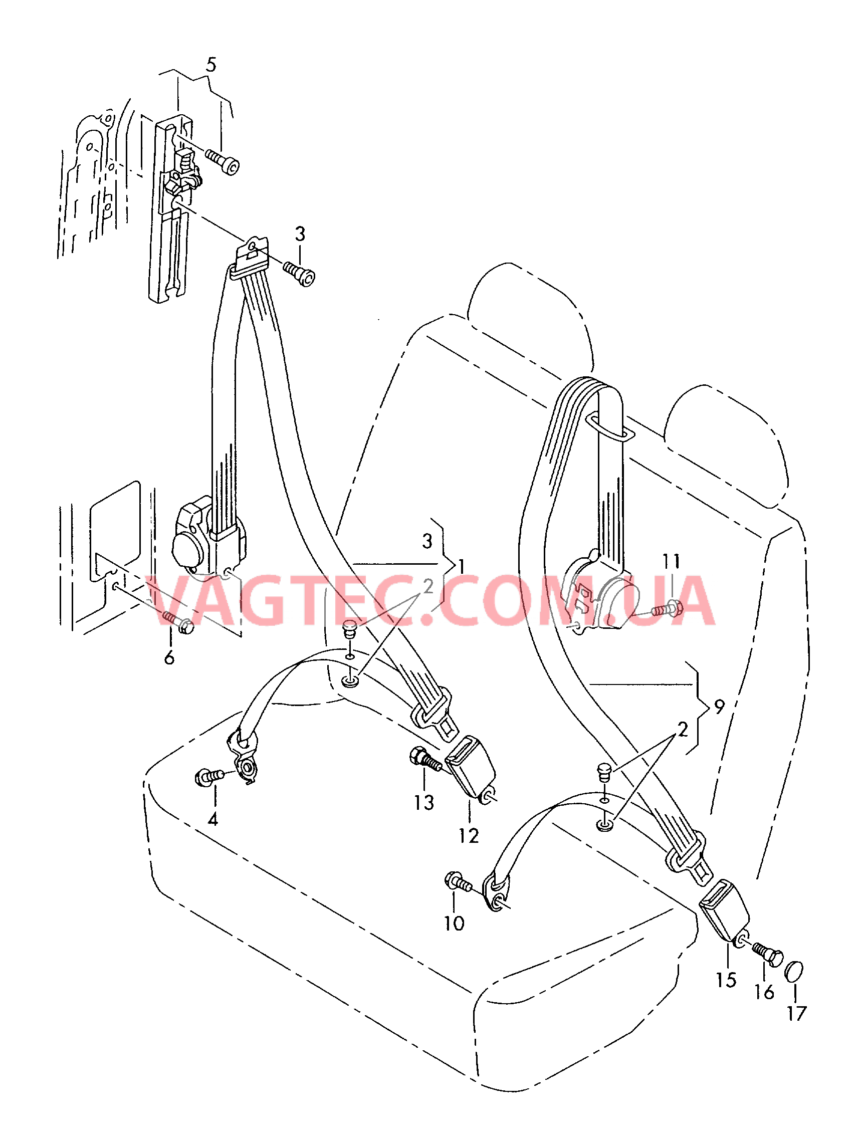 Трехточечн. ремень безопасн. для двойн. сид. передн. пасс.  для VOLKSWAGEN Crafter 2017