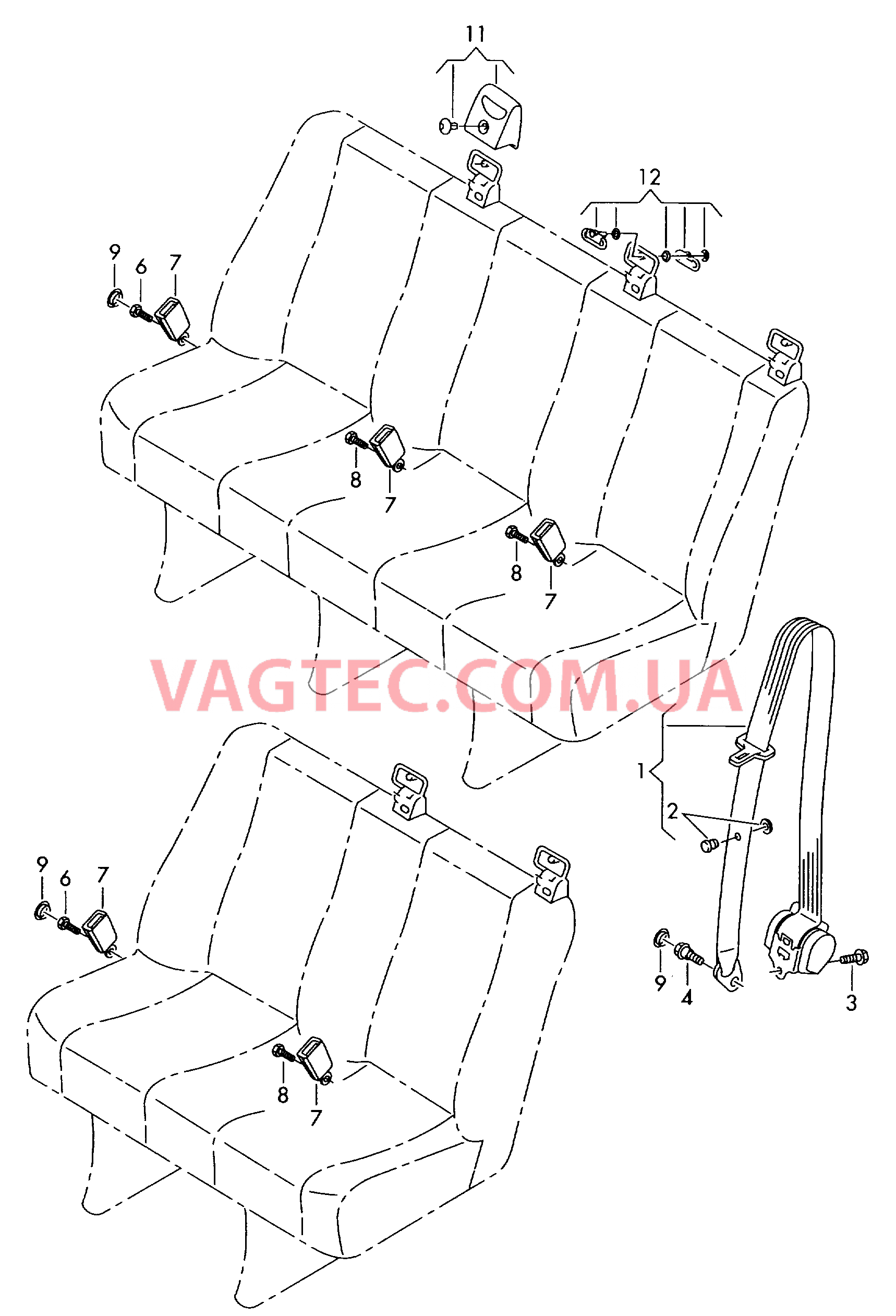 3-точечный ремень безопасности в пассажирском салоне  для VOLKSWAGEN Crafter 2012