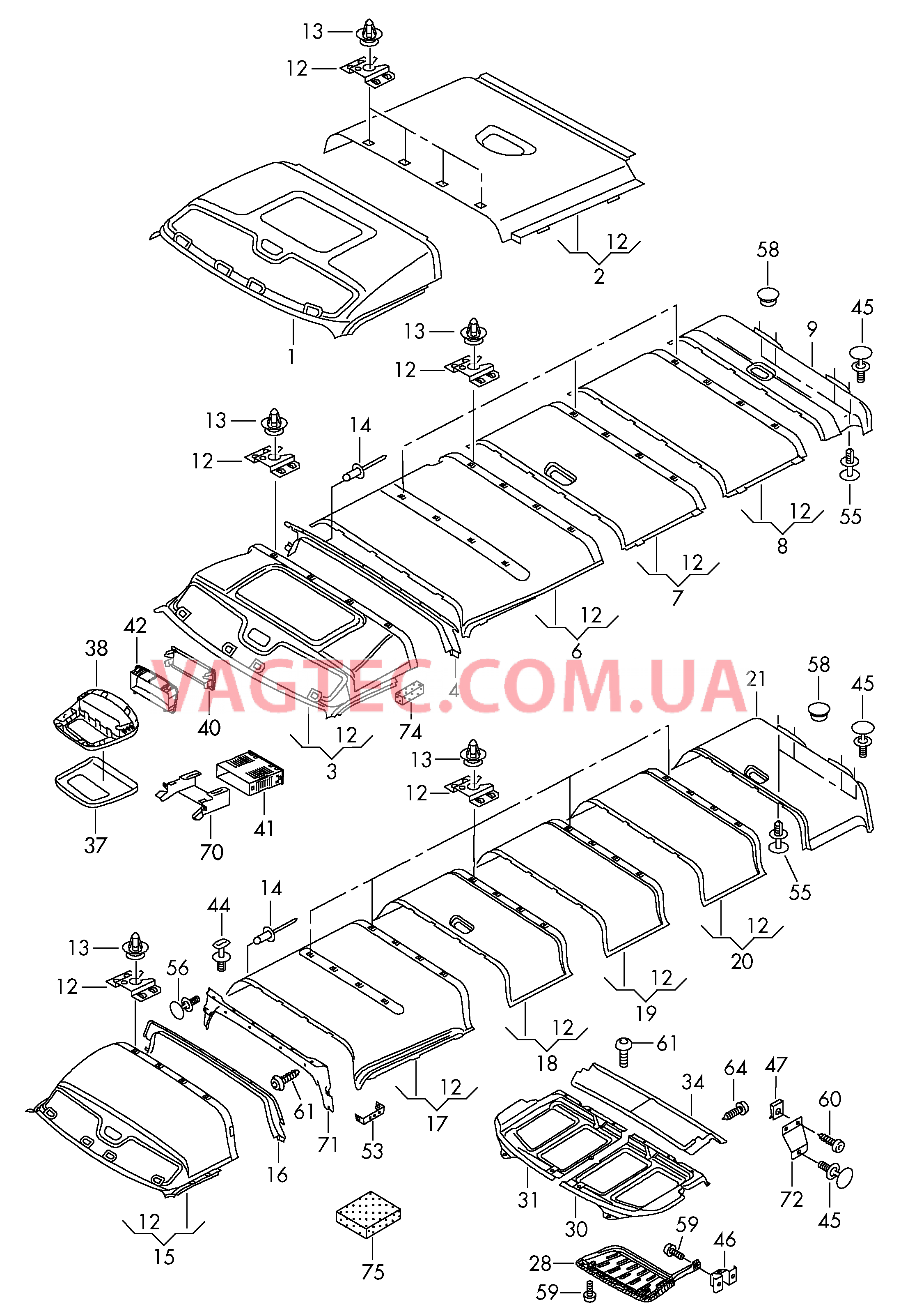 Обивка крыши для а/м с высоким потолком  Детали не в сборе  для VOLKSWAGEN Crafter 2009