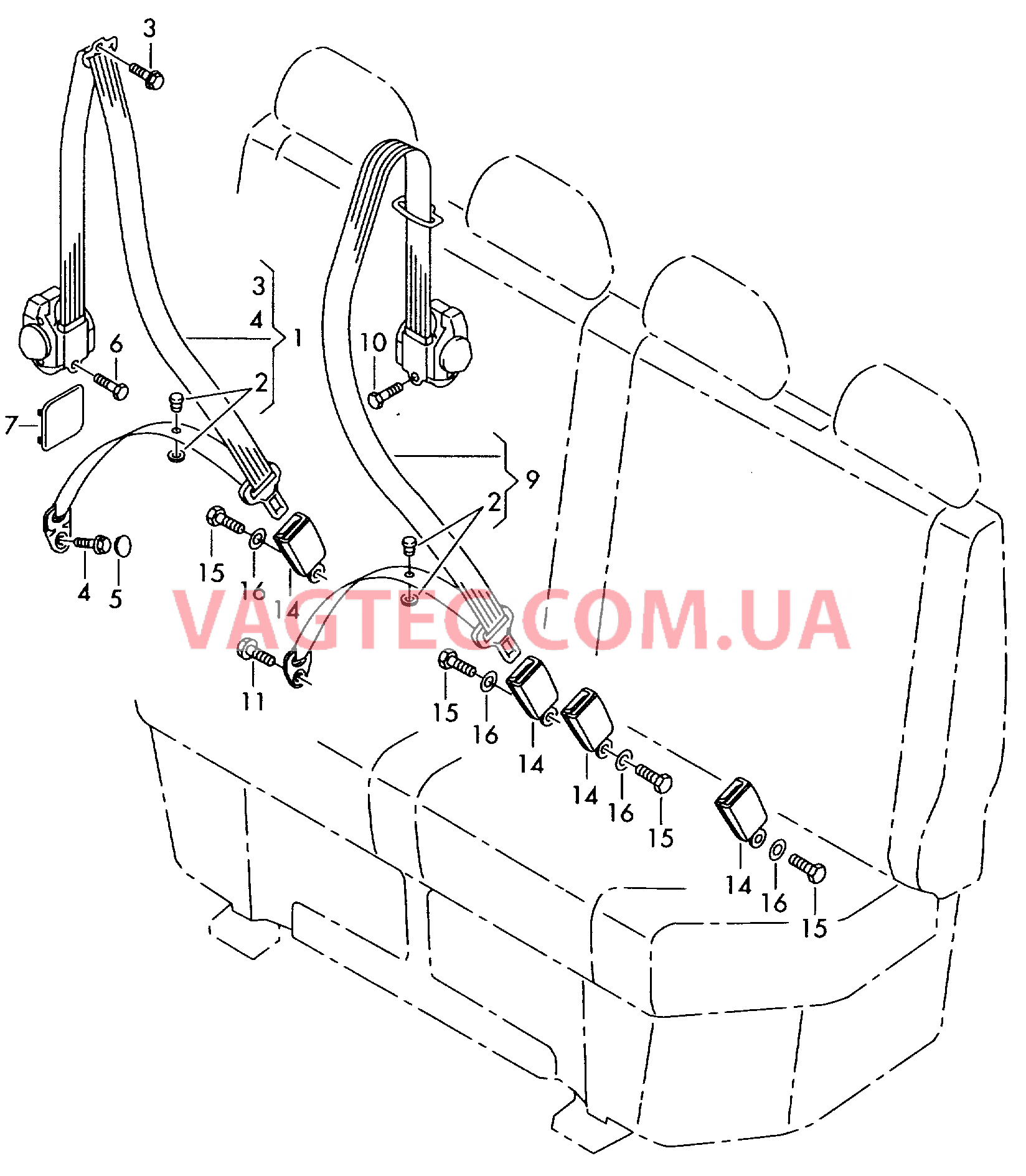 3-точечный ремень безопасности в пассажирском салоне  для VOLKSWAGEN Crafter 2012