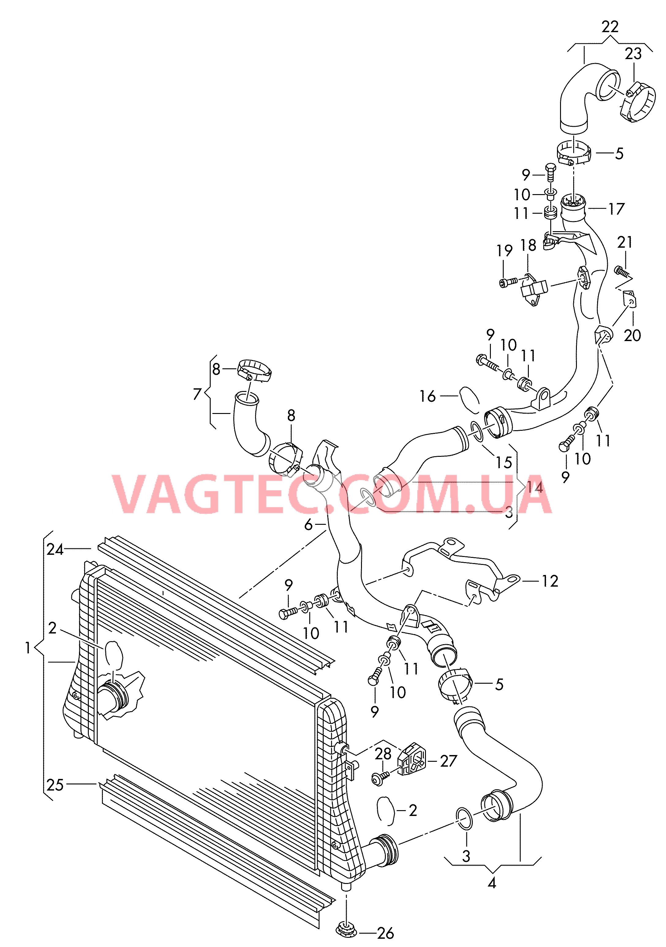 Охладитель наддув. воздуха D - 06.09.2011>> - 04.11.2012 для VOLKSWAGEN Touran 2015