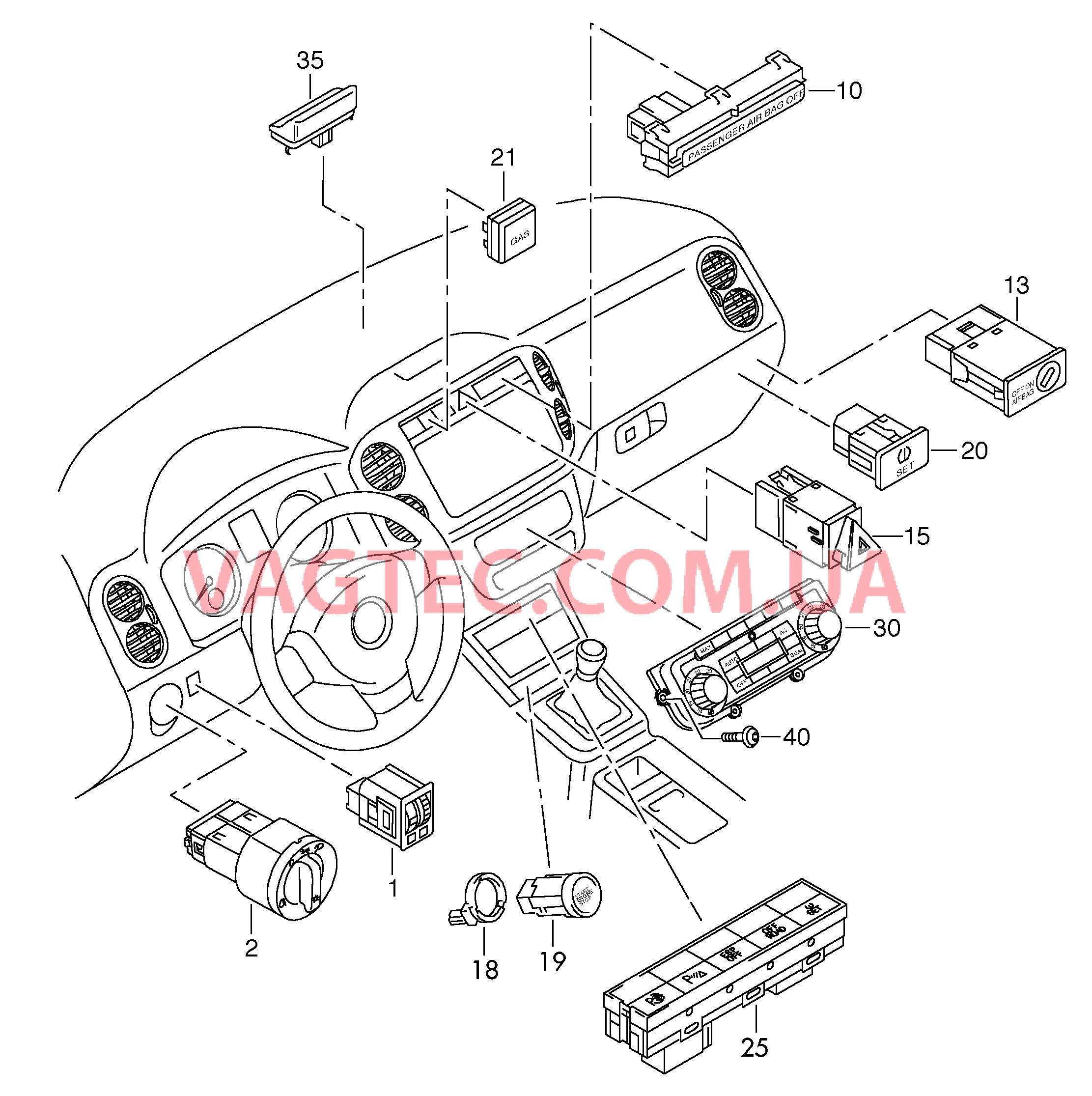 Выключатель света Выключатель в панели приборов Выключатель в централ. консоли БУ климатической установки Датчик интенс. солн. излуч.  для VOLKSWAGEN Golf.Plus 2014