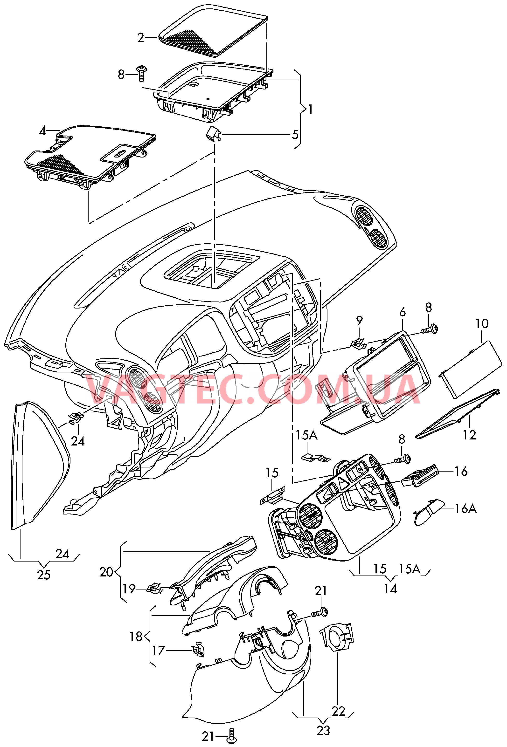 Детали, встроен. в пан. приб.  для VOLKSWAGEN Golf.Plus 2005