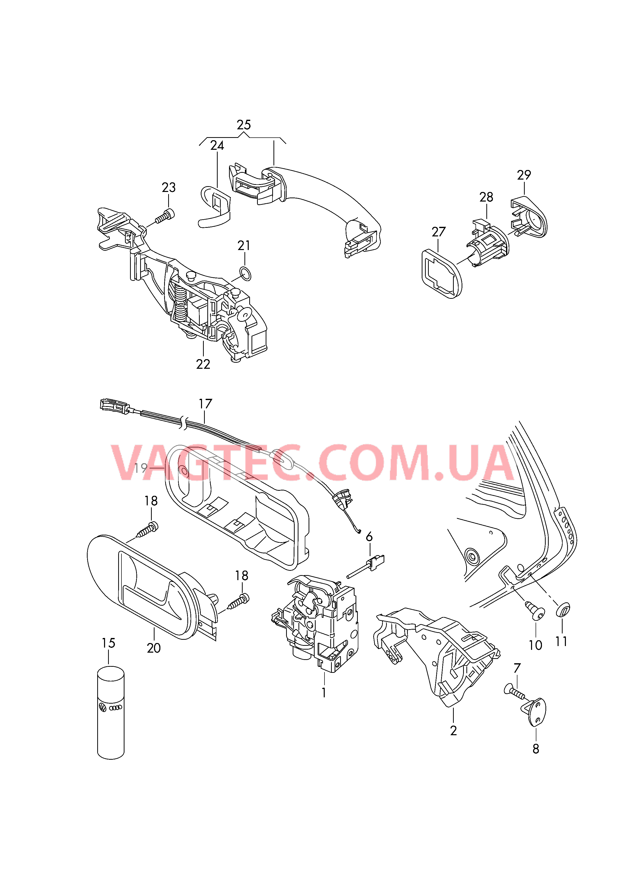 Замок двери Рычаг привода дверного замка Ручка двери снаружи  для VOLKSWAGEN Golf.Plus 2007