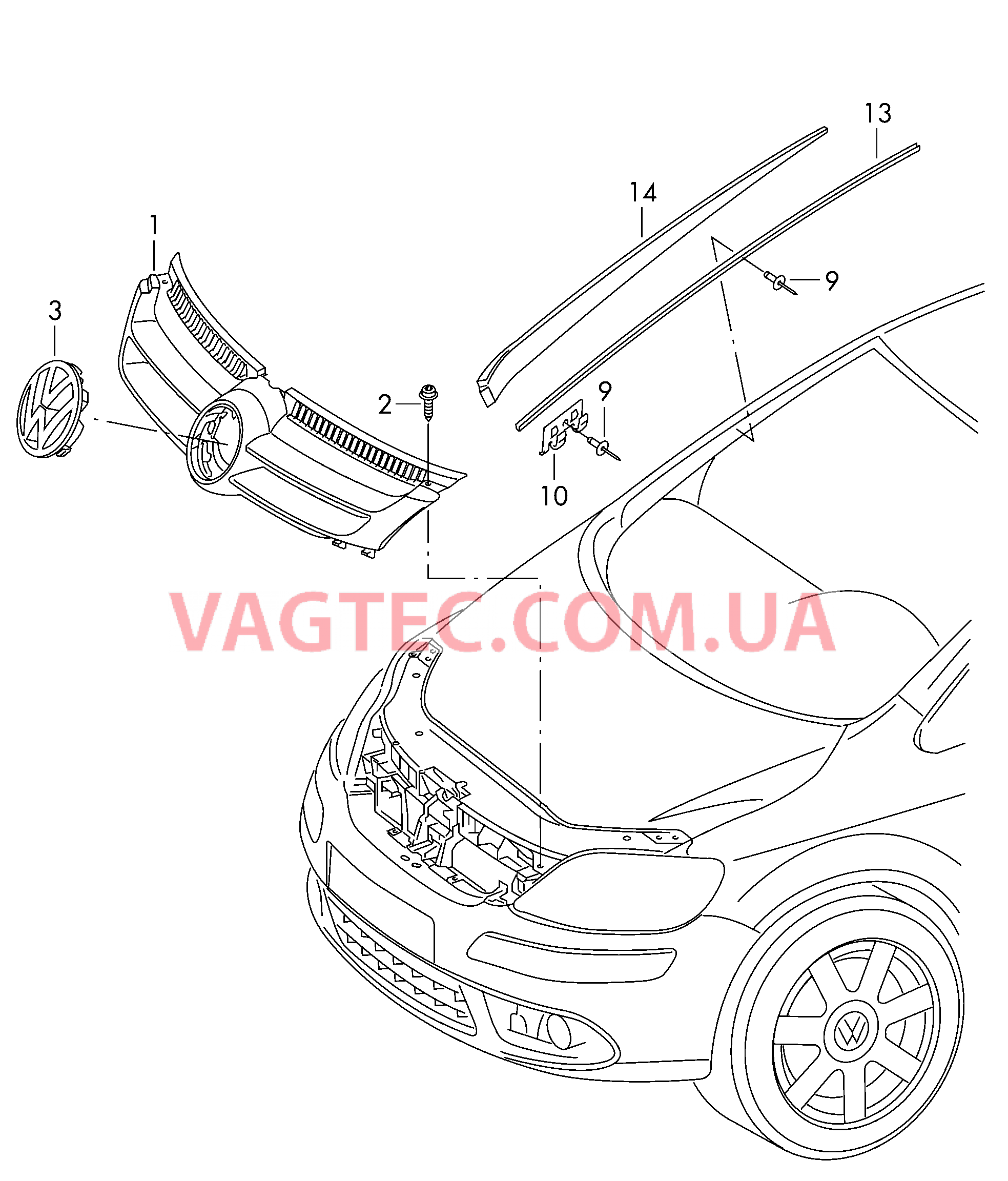 Решётка радиатора Водоотводящий щиток  для VOLKSWAGEN Golf.Plus 2007