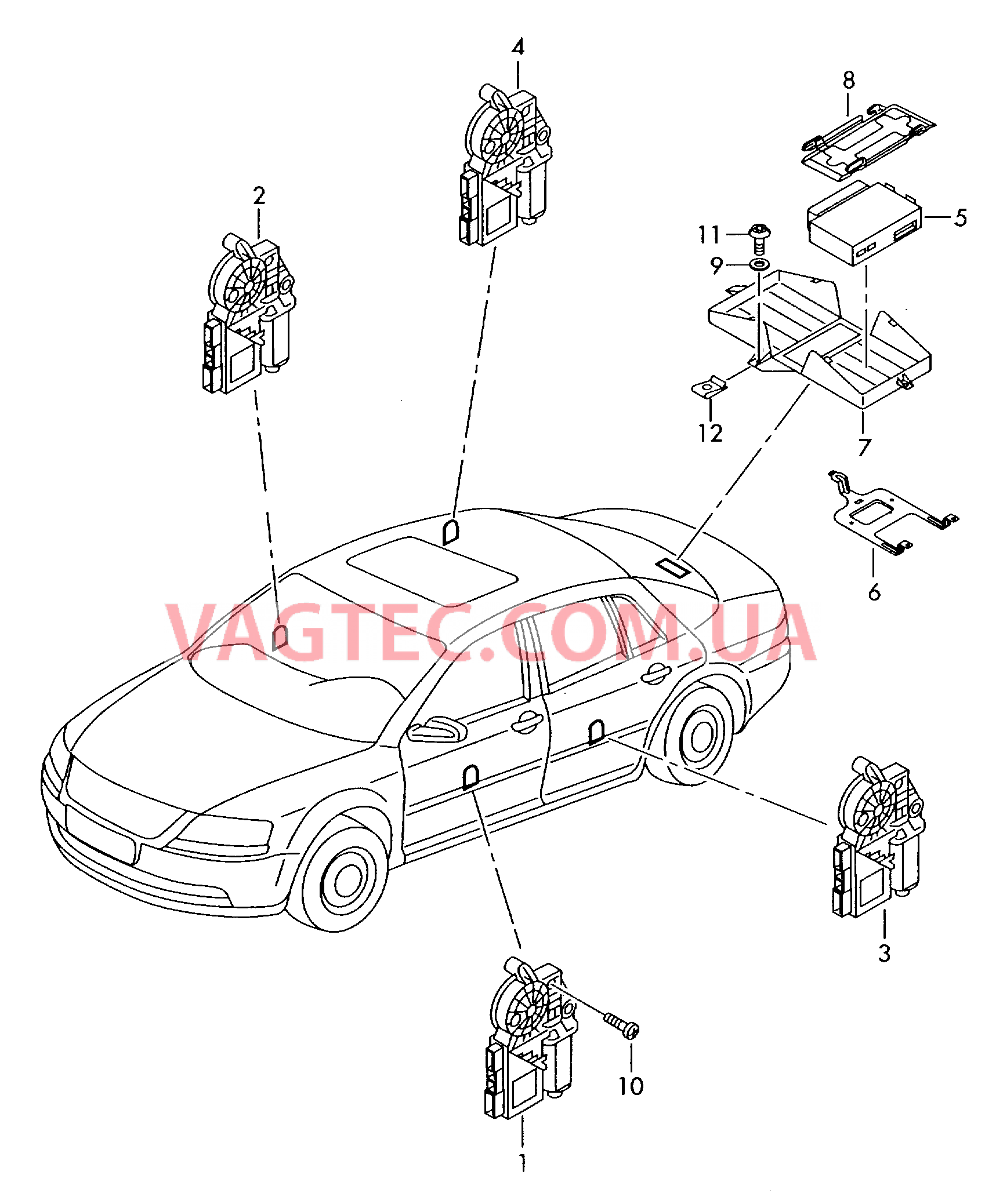 Эл.двигатель стеклоподъёмника Центральный блок управления систем комфорта  для VOLKSWAGEN Phaeton 2002