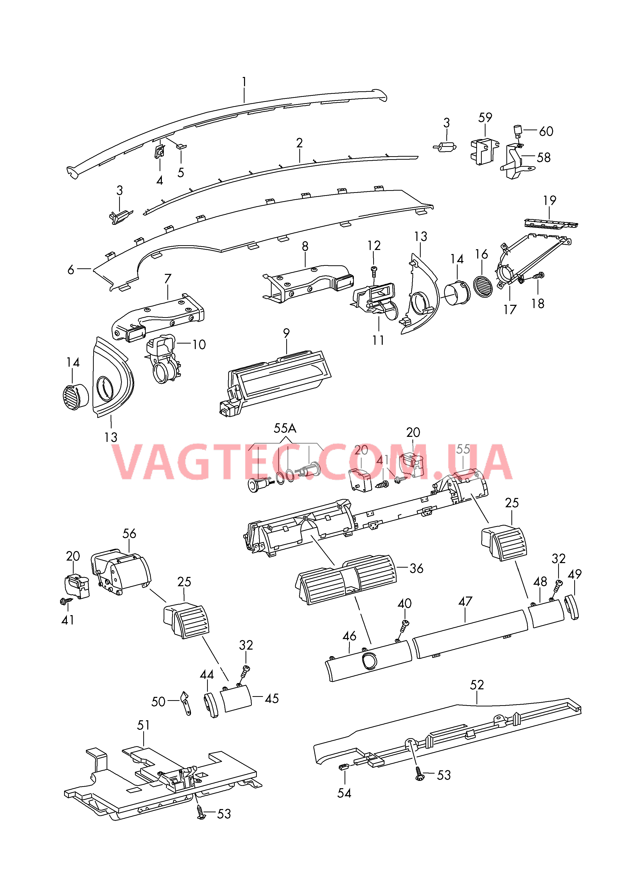 Дефлектор Возд. канал для обог. простр. для ног, возд. шланги и дефл.  для VOLKSWAGEN Phaeton 2013